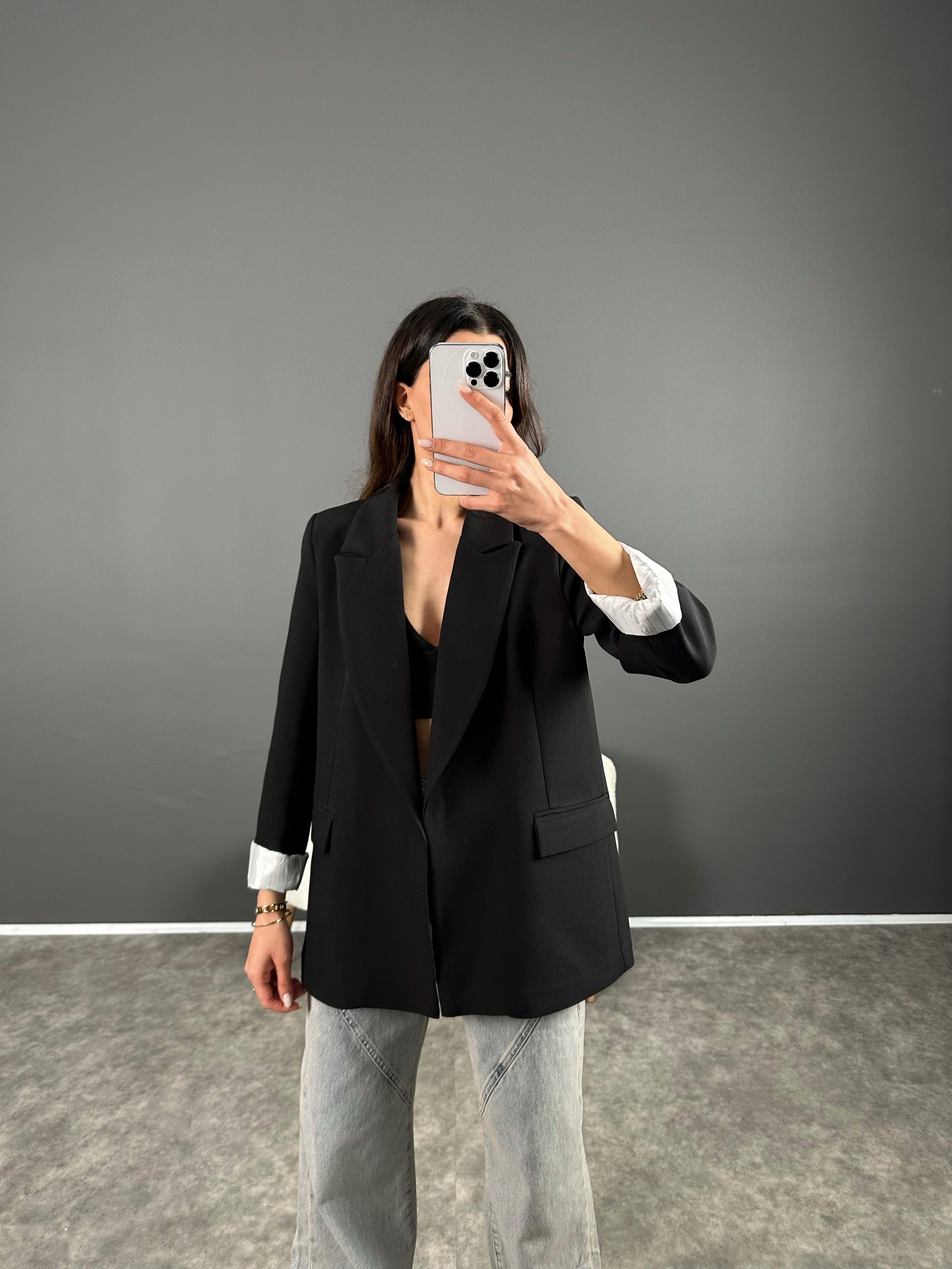 Siyah Premium Kalite Astarlı Double Kumaş Blazer Ceket GausCEKETGU004501