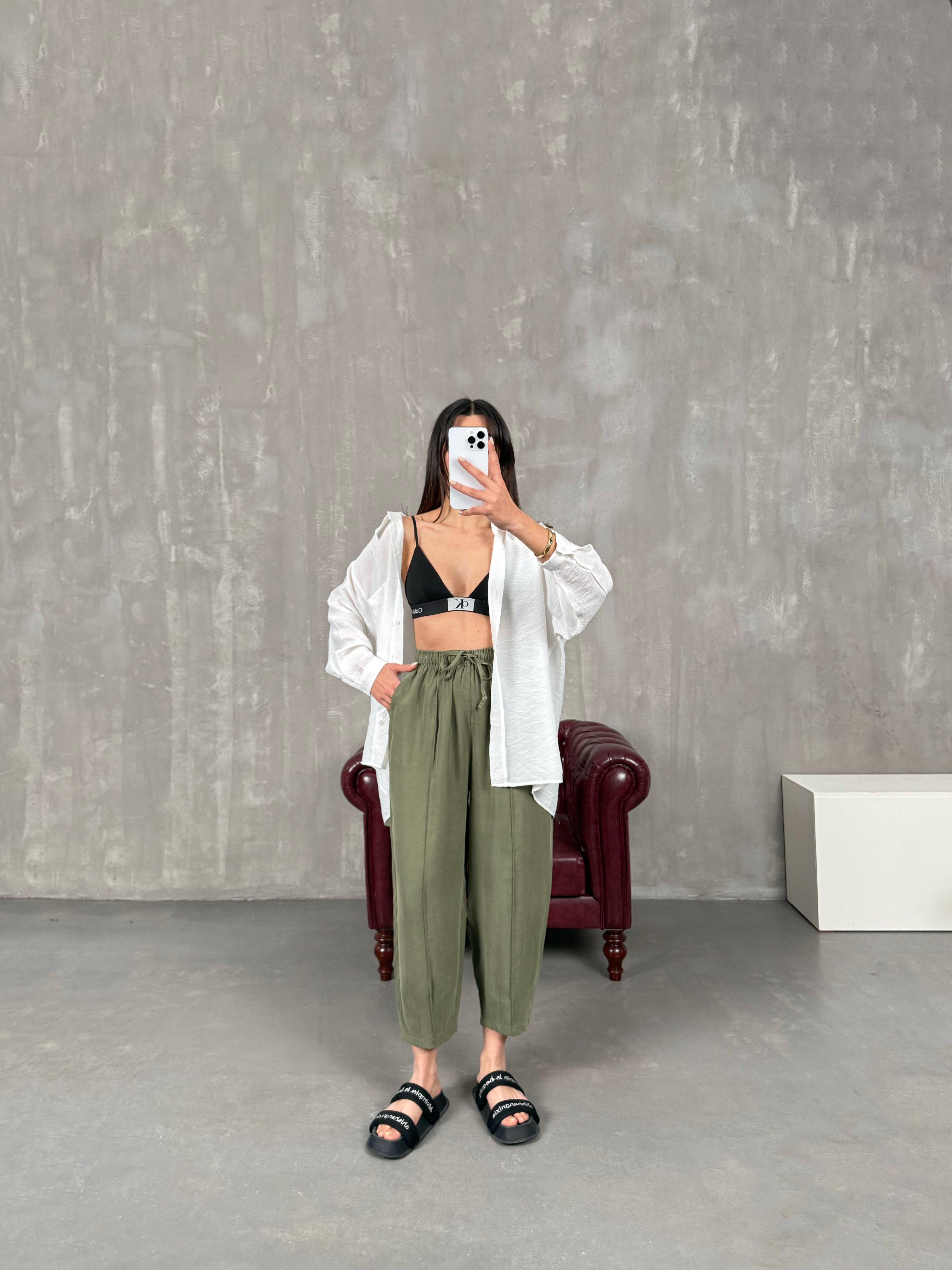 Orfi Haki Çımalı Tensel Şalvar Pantolon