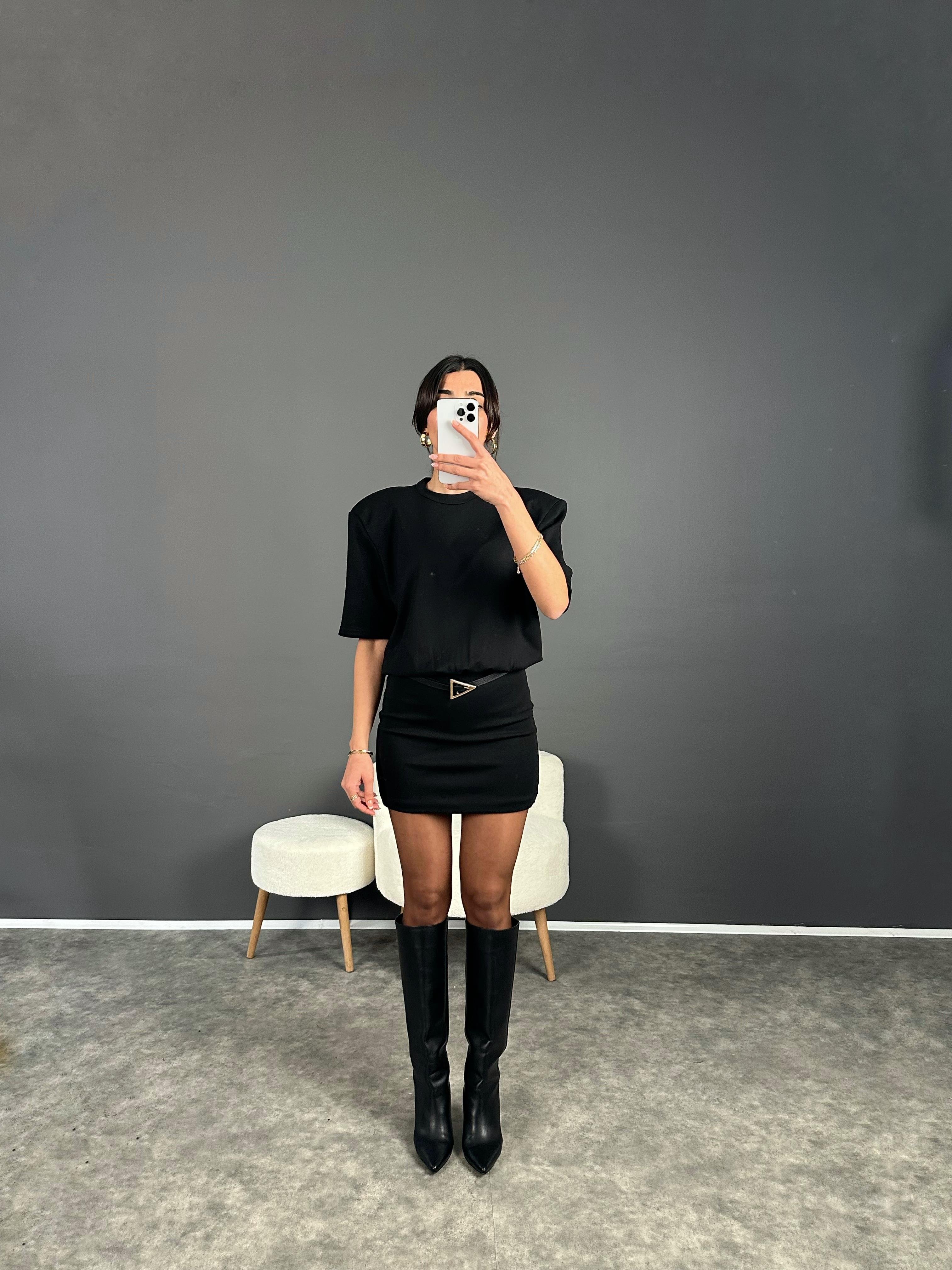 Siyah Premium Vatkalı Tshirt Elbise GausELBİSEGU004087