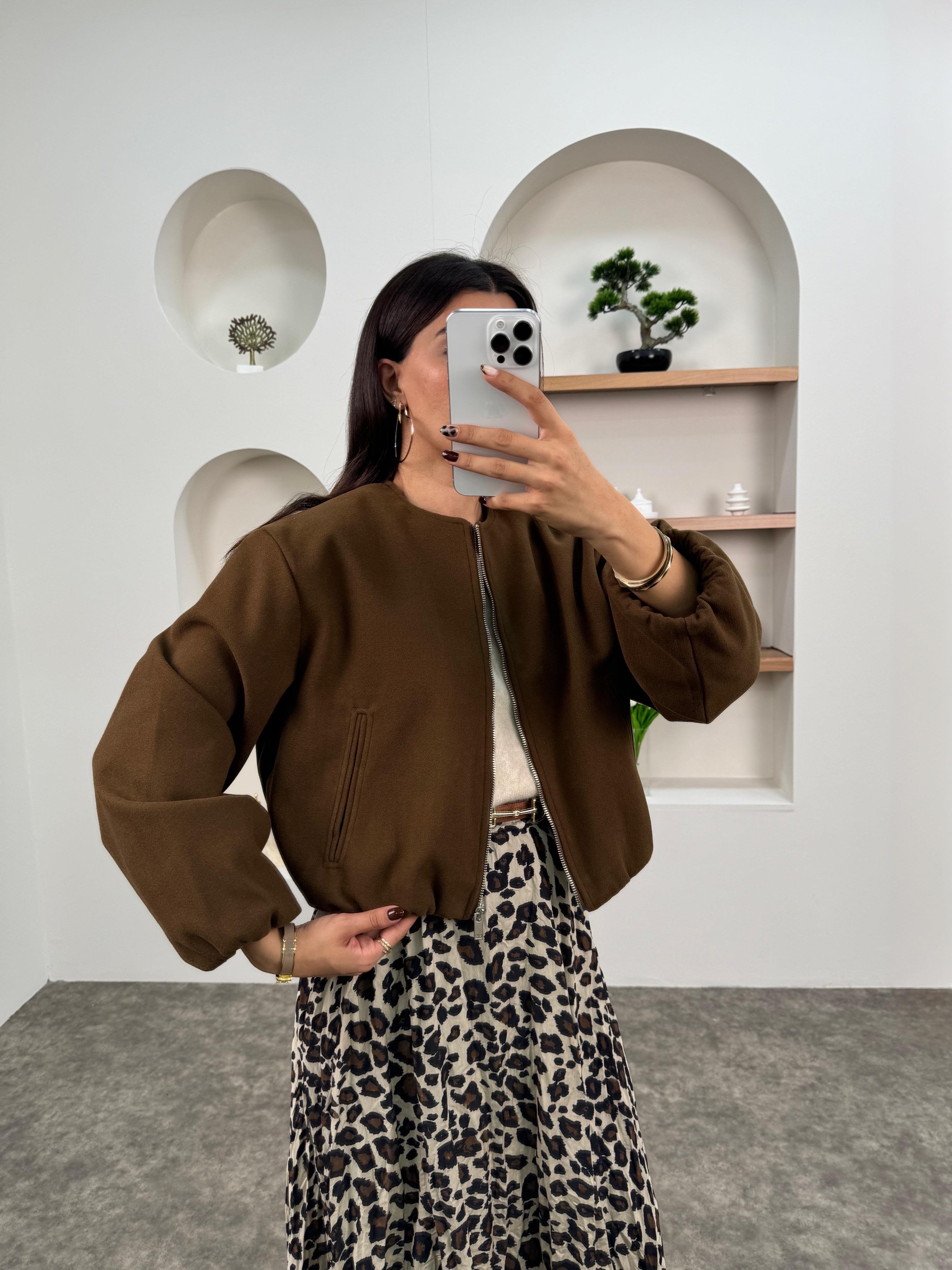 Yotis Kahve Astarlı Kaşe Bomber Ceket