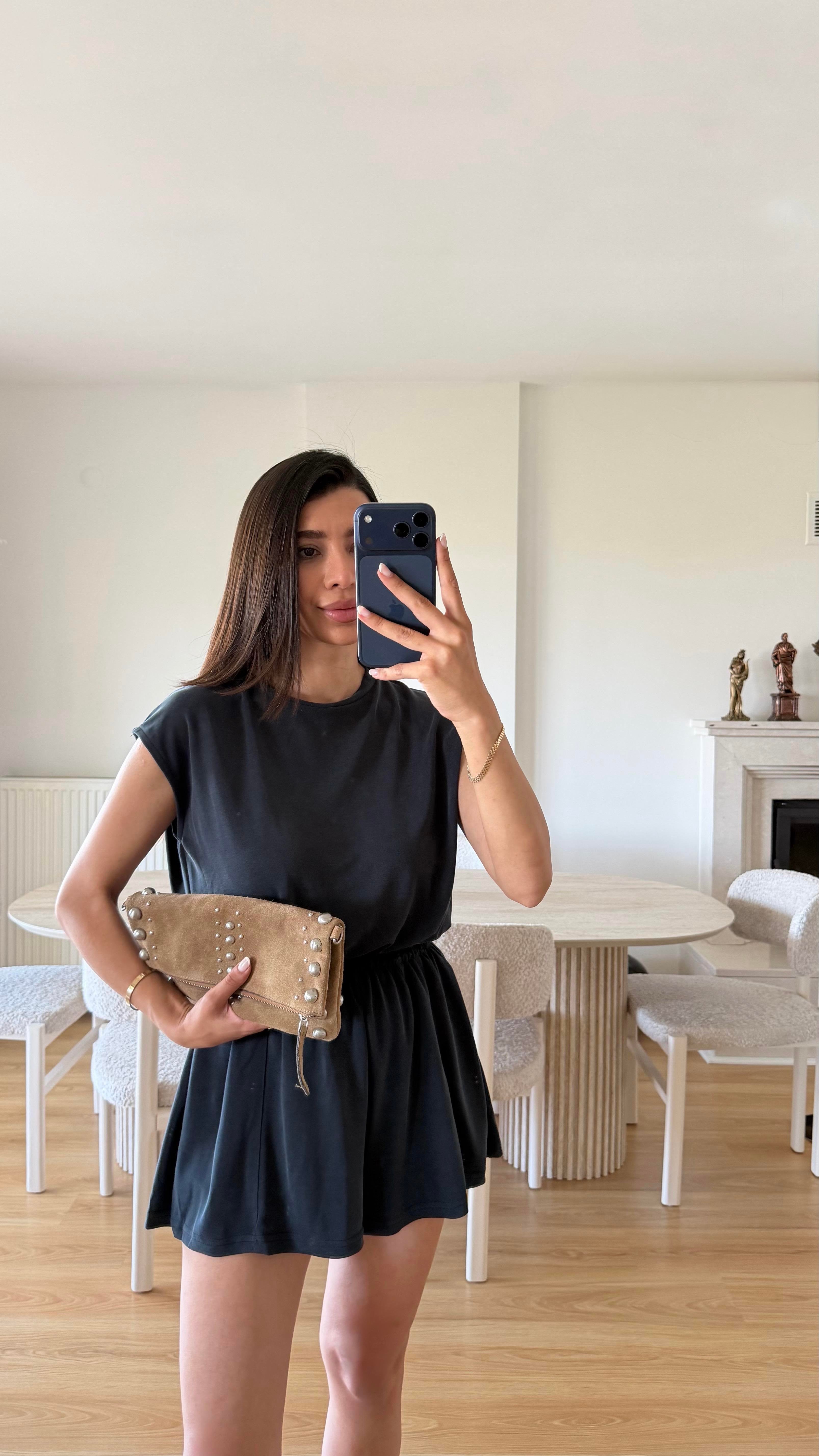 Antrasit OYS Model Beli Lastikli Modal Şort Tulum GAUS-01705GAUSJumpsuitsGAUS-01705