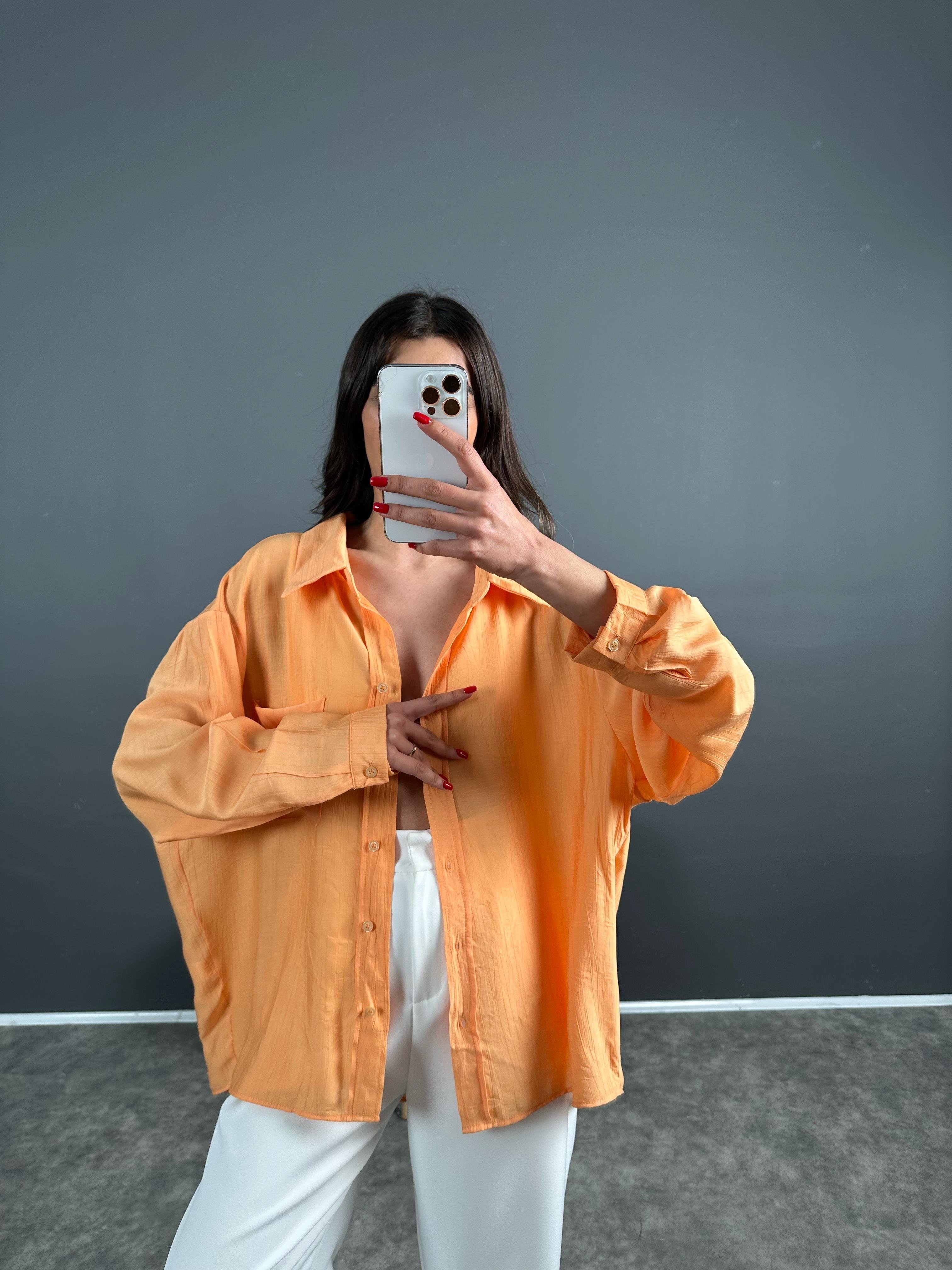 Li Turuncu Oversize Salaş Premium Gömlek