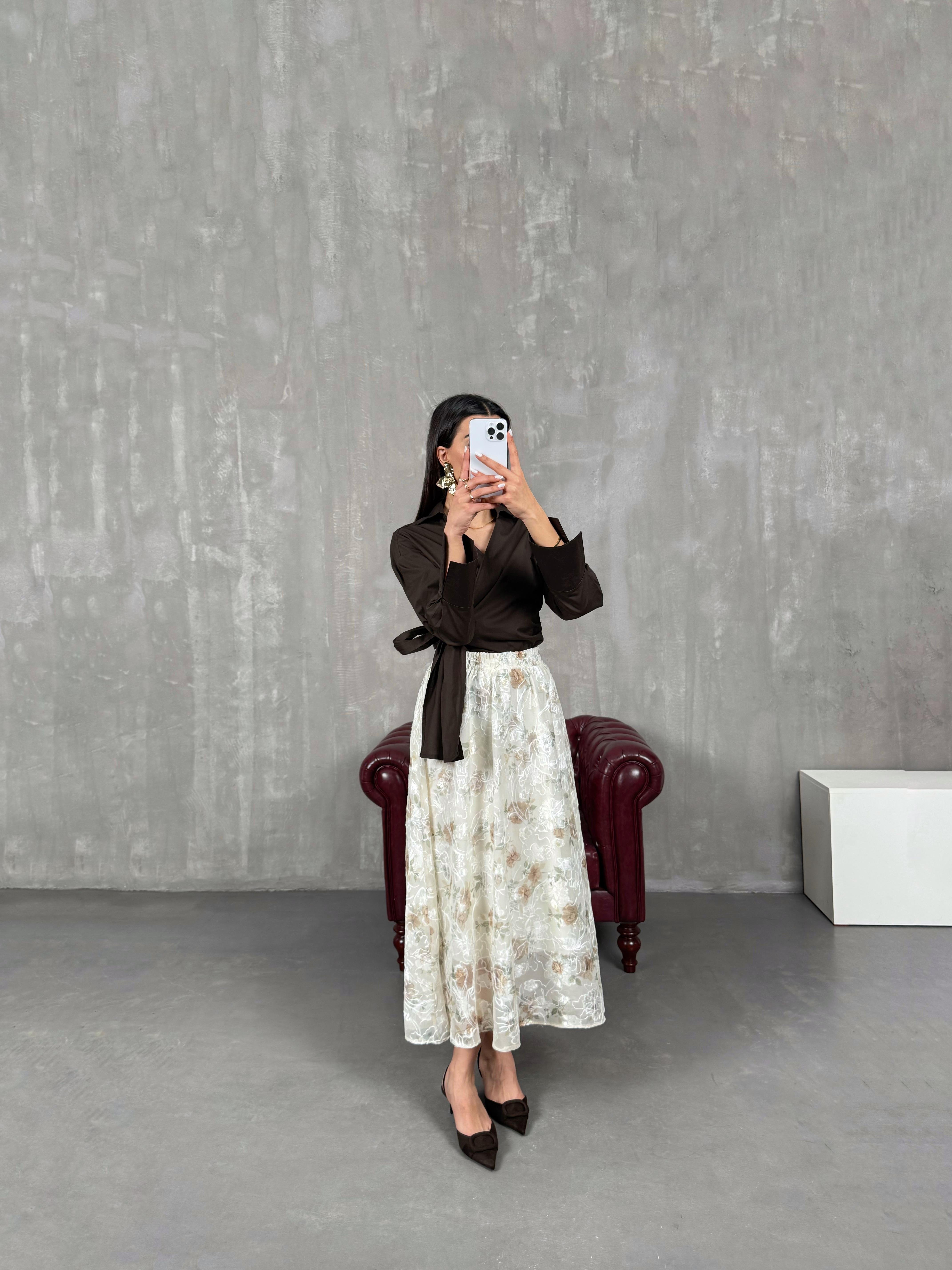 Dali Çok Renkli Desenli Astarlı Tasarım Etek