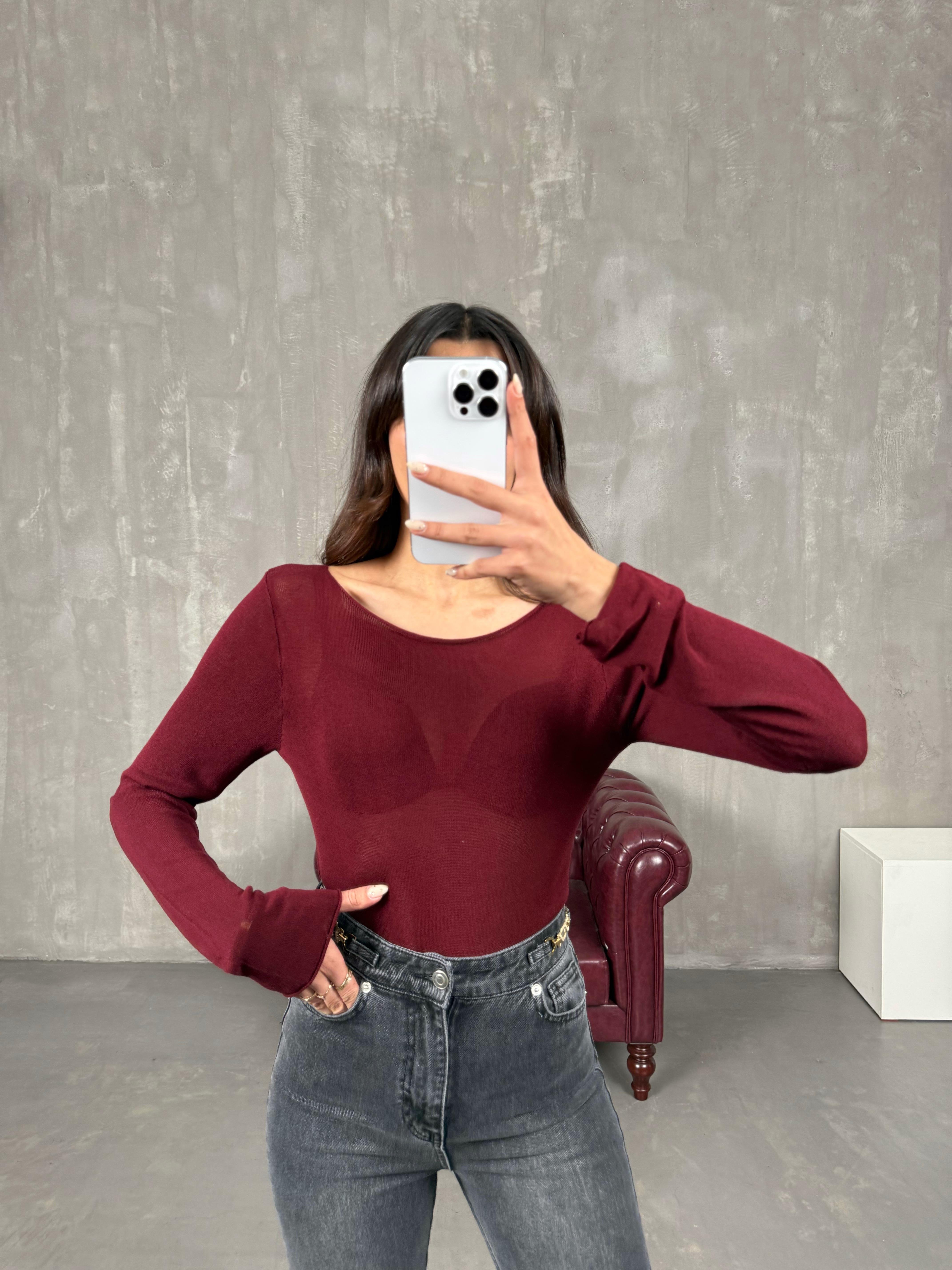 ساربه تريكو رقيق شفاف بوردو