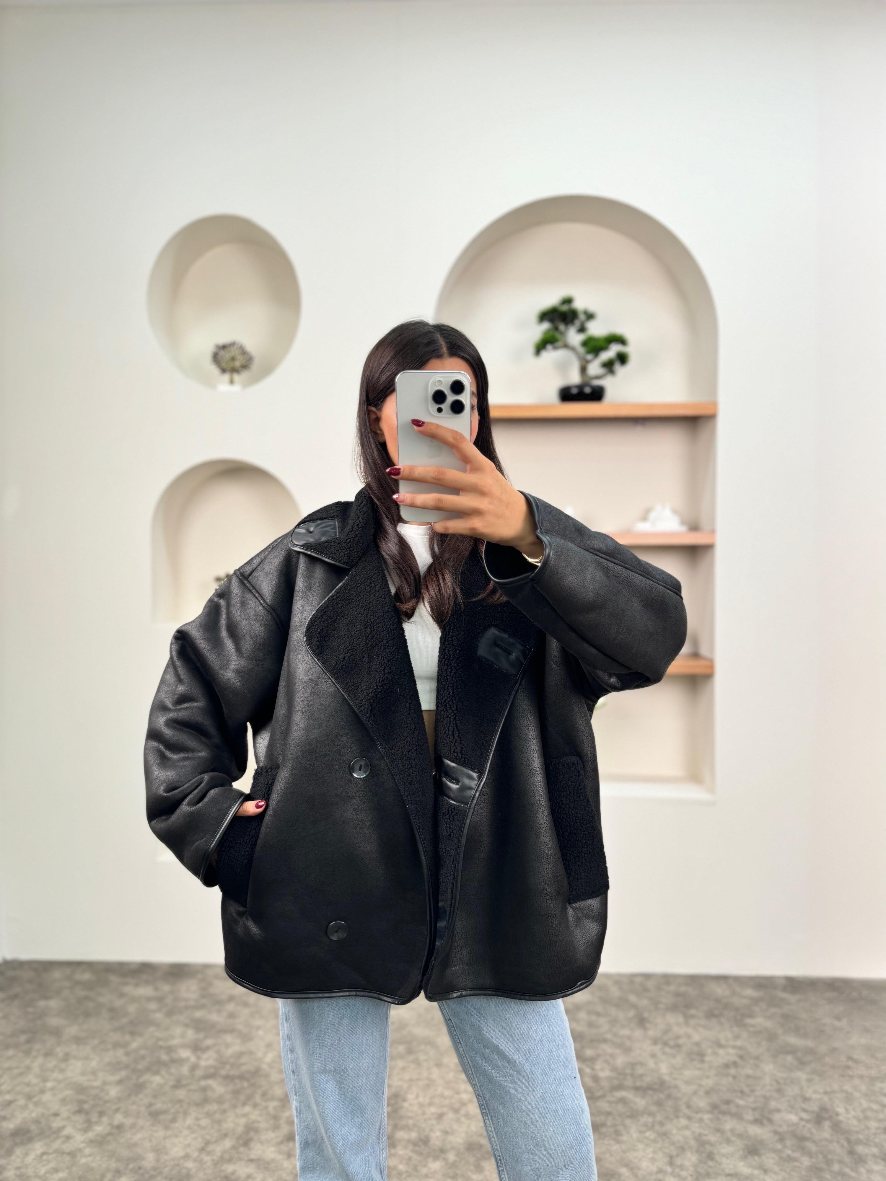 Rena Siyah ZR Model Biker İçi Kürklü Ceket