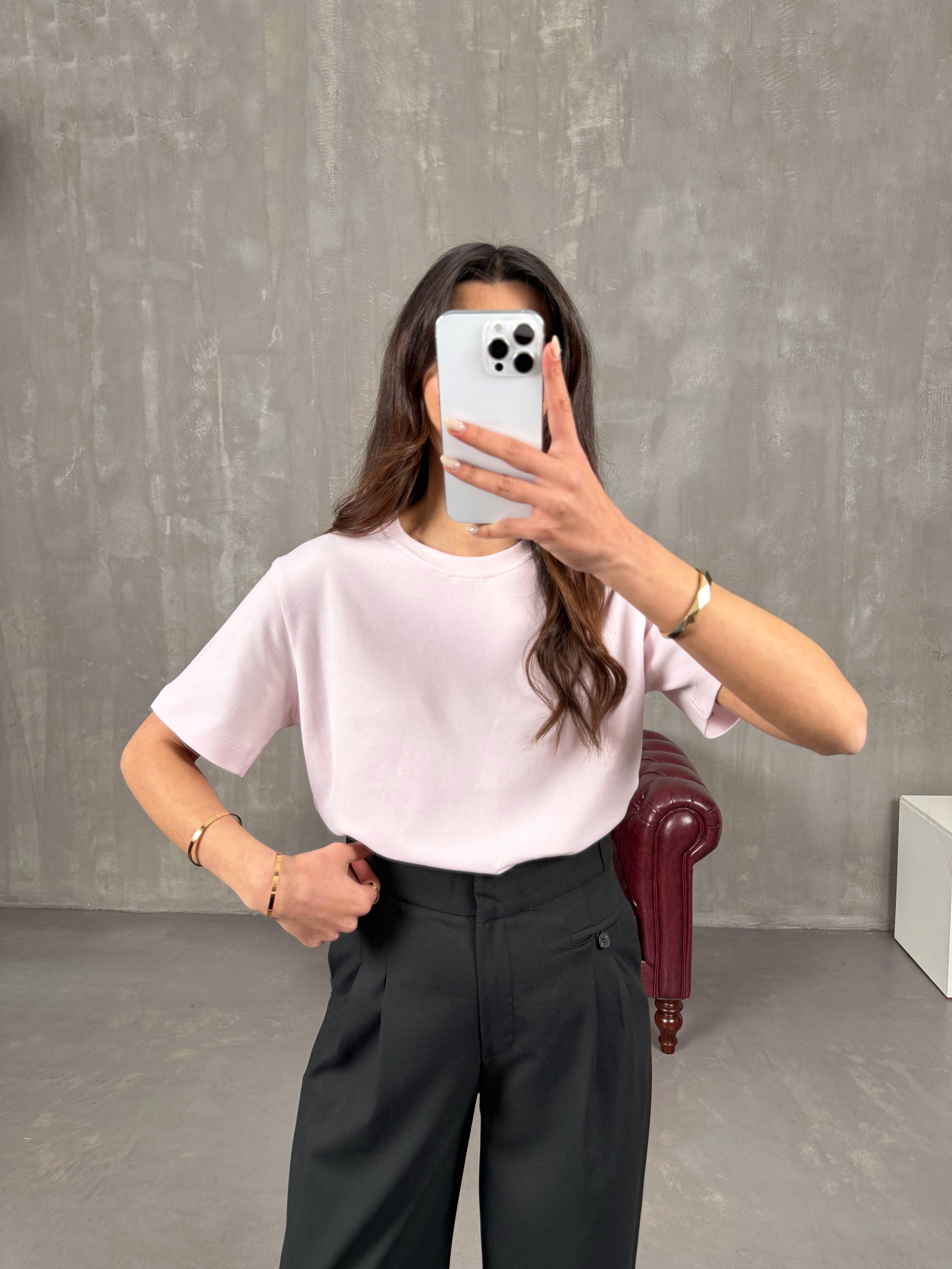 Nivon Pembe Pamuklu Bisiklet Yaka Basic Tshirt