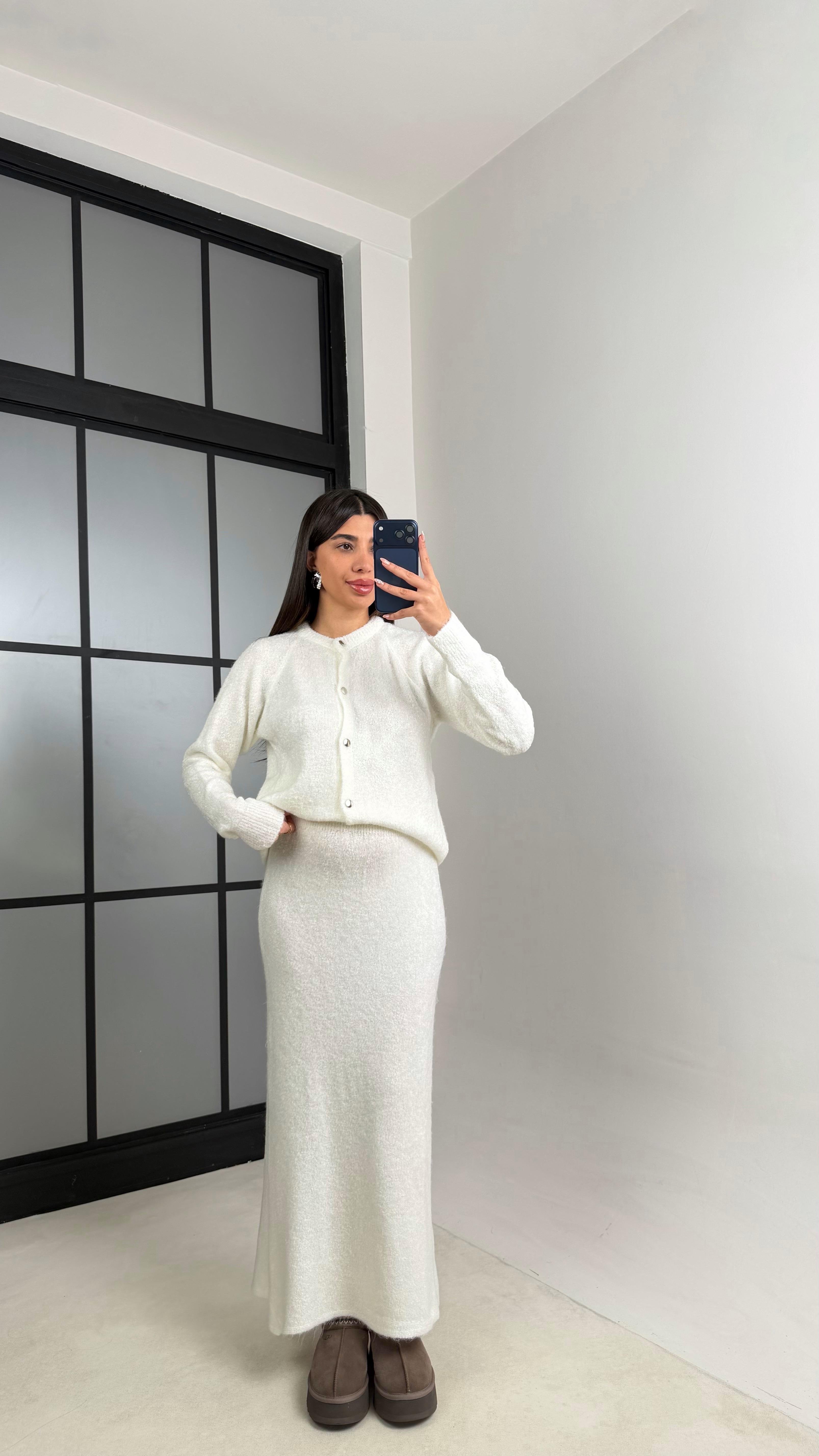 Ekru Hırka Beli Lastikli Etek Triko takım GAUS-00853GAUSTAKIMGAUS-00853