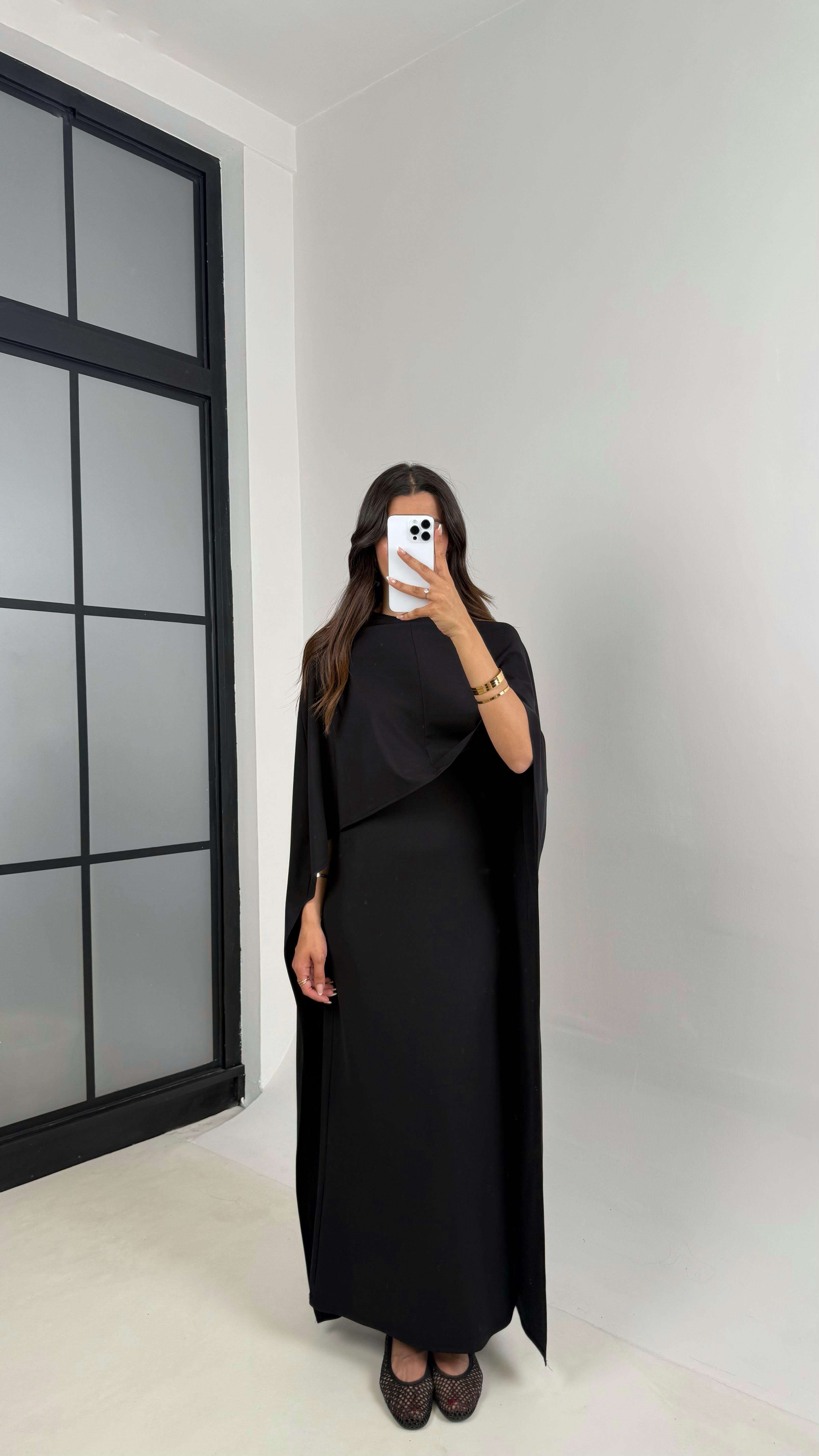 Siyah Pelerinli Elbise Modal Premium Takım Gaus00625GausTAKIMGU1002458