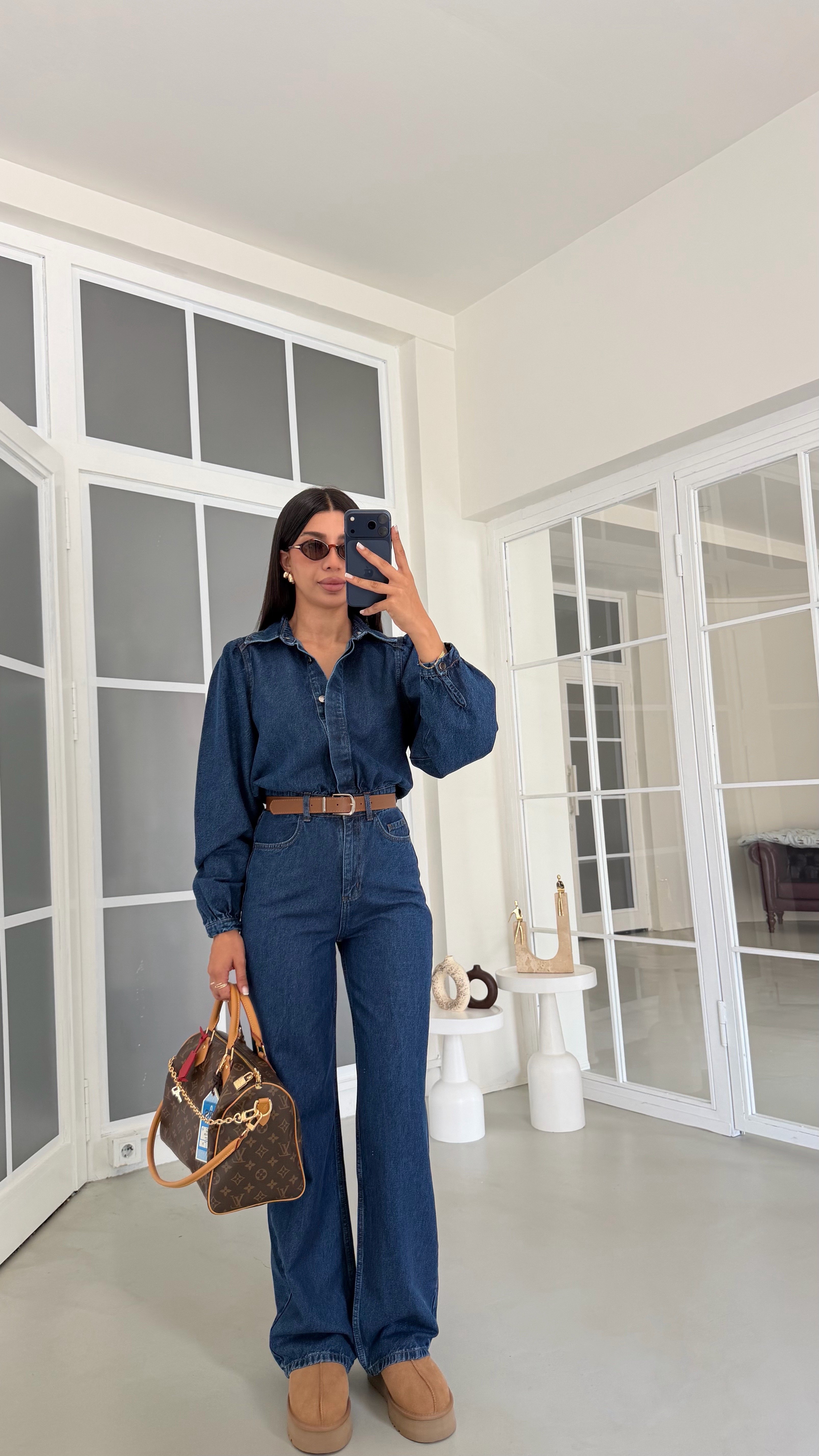 Koyu Mavi Kemerli Premium Denim Tulum GAUS-02123GAUSJumpsuitsGAUS-02123