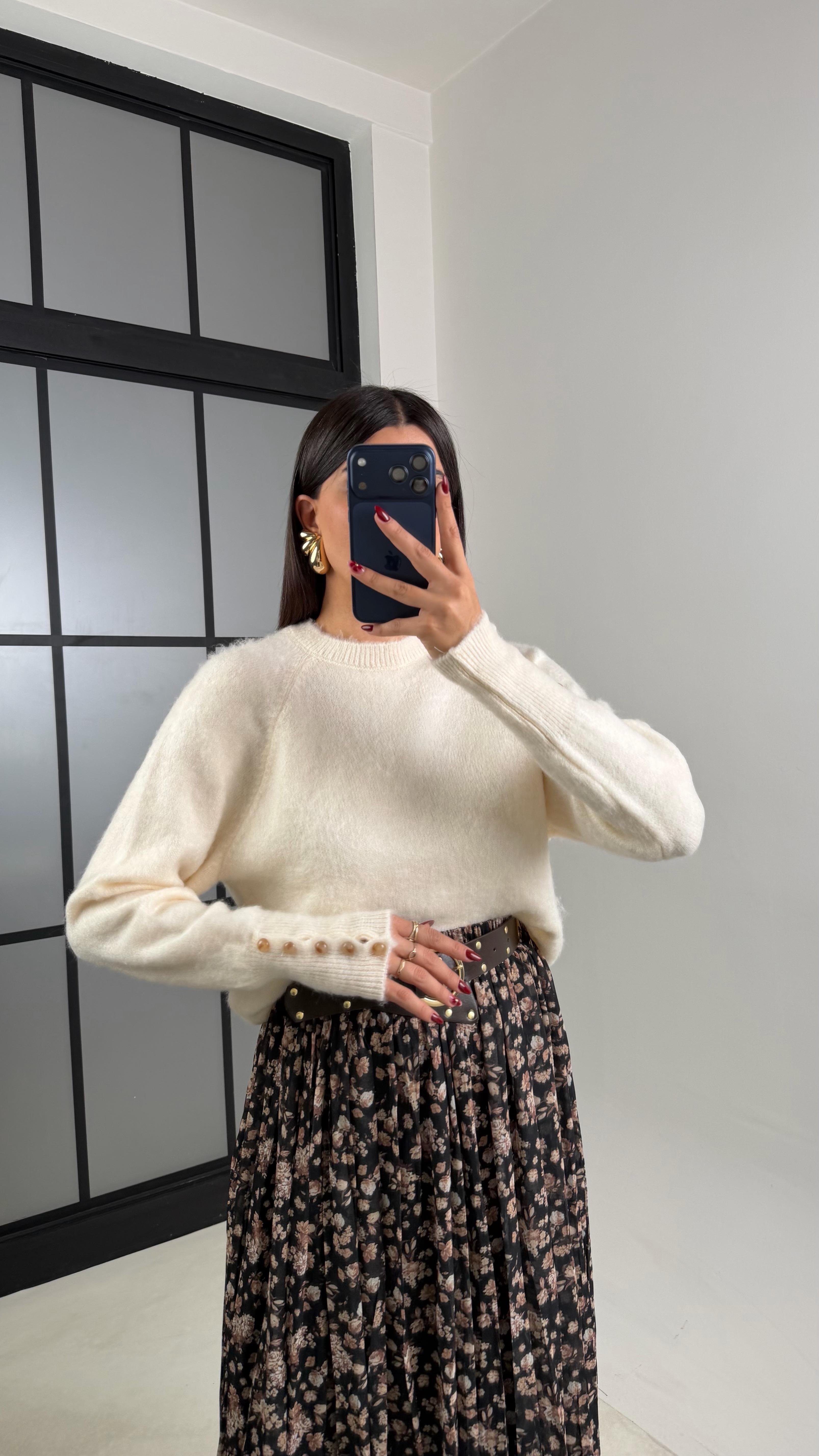 Krem İtalyan Kol Yumuşak Dokulu Triko Kazak GAUS-00644GAUS الكنزات GAUS-00644