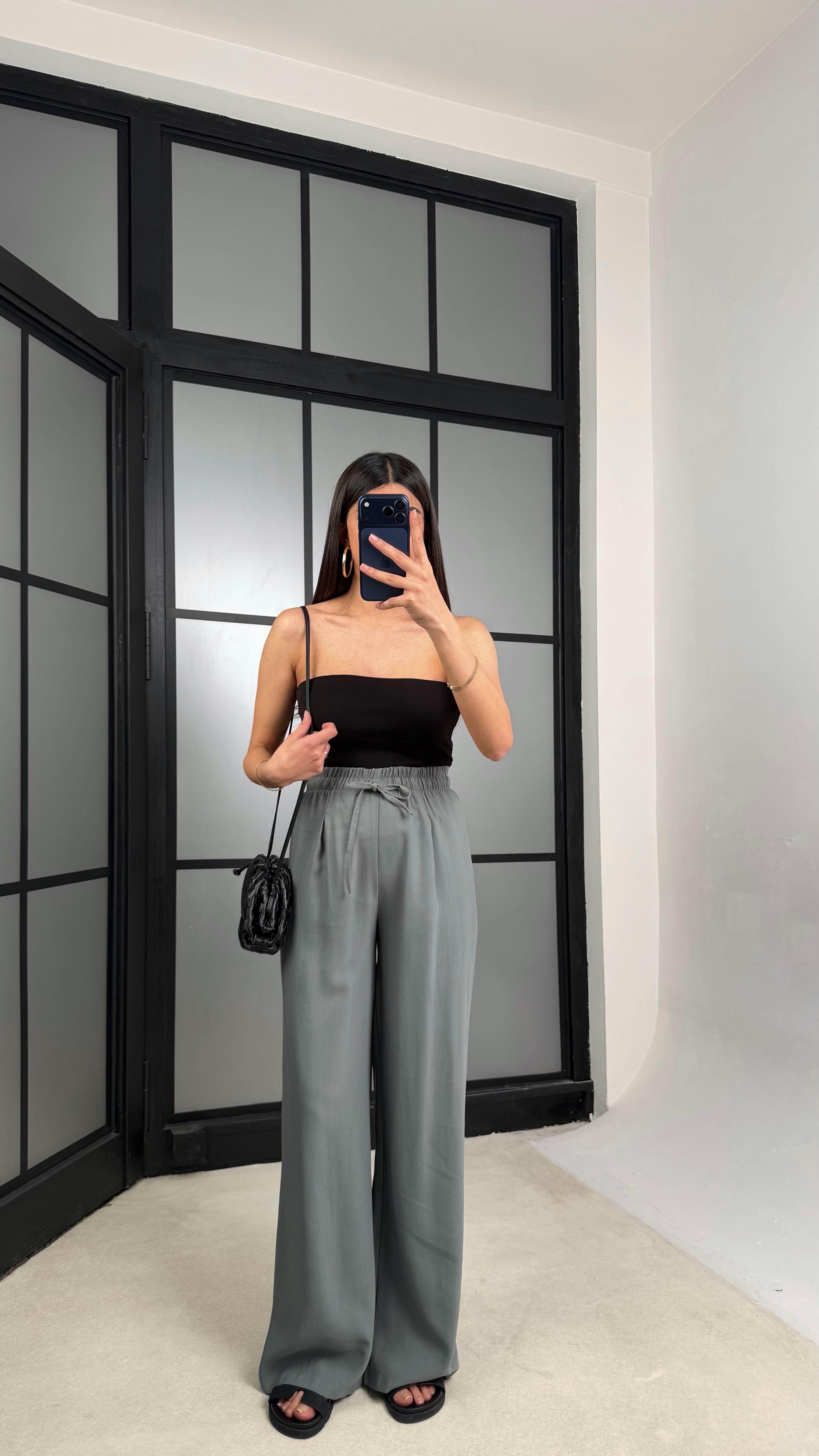 Yeşil Beli Lastikli Tencel Pantolon GAUS-01331GAUSPANTOLONGAUS-01331