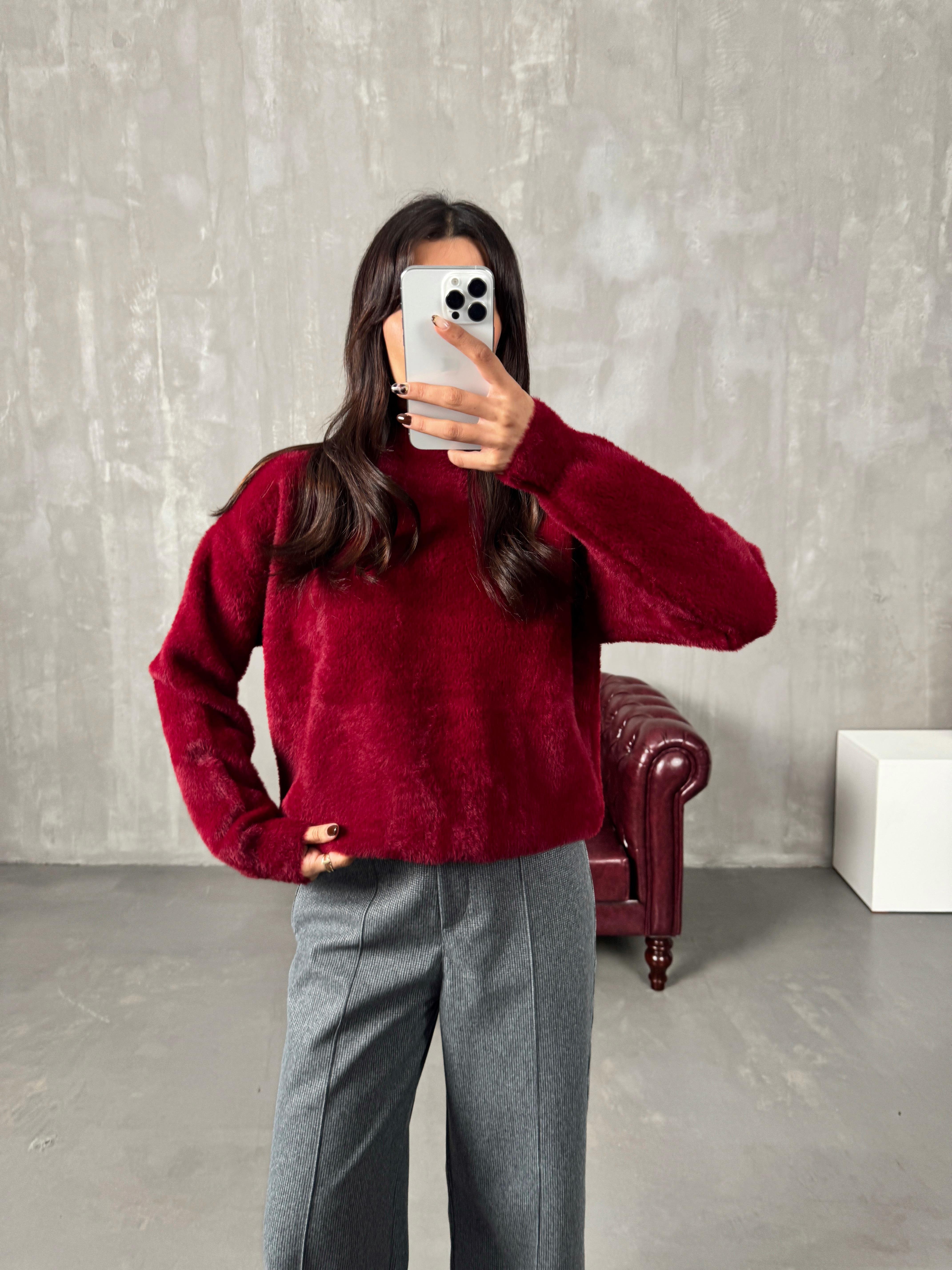 Same Bordo Yarım Balıkçı Yaka Sakallı Kazak