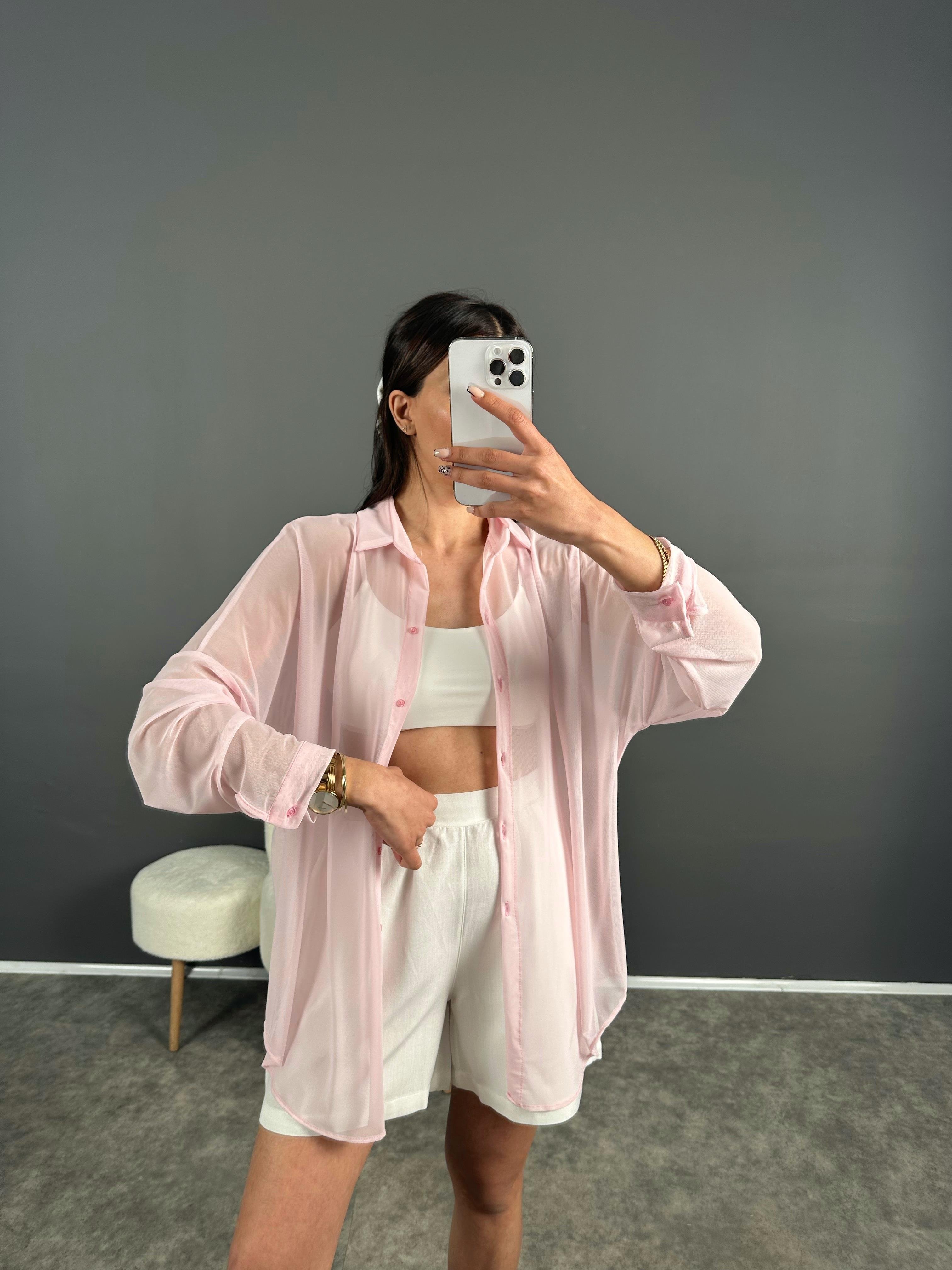 Pembe Transparan Gömlek 