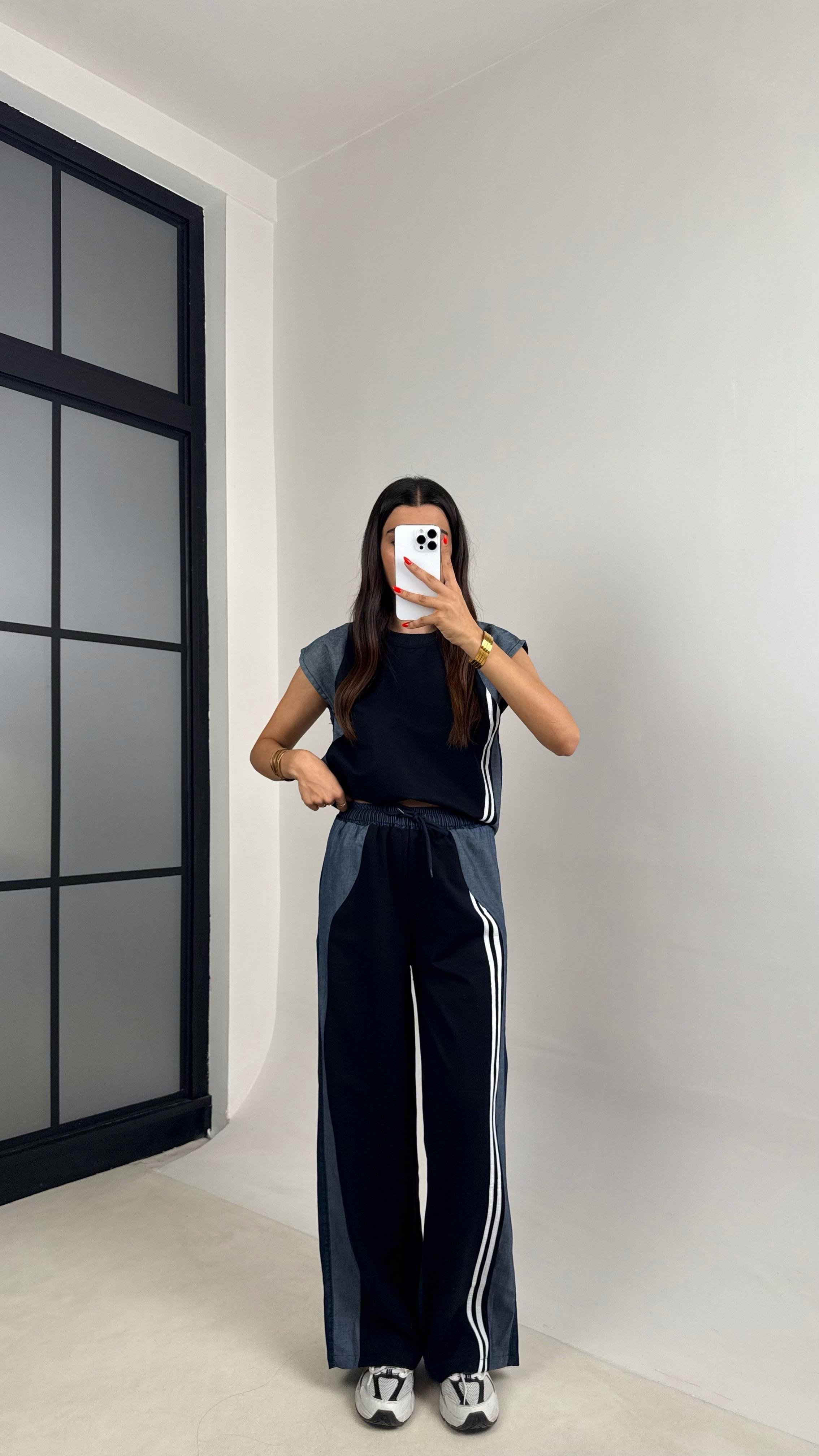 Siyah Denim Detaylı Şeritli İkili Takım GAUS-0050GAUSTAKIMGAUS-0050
