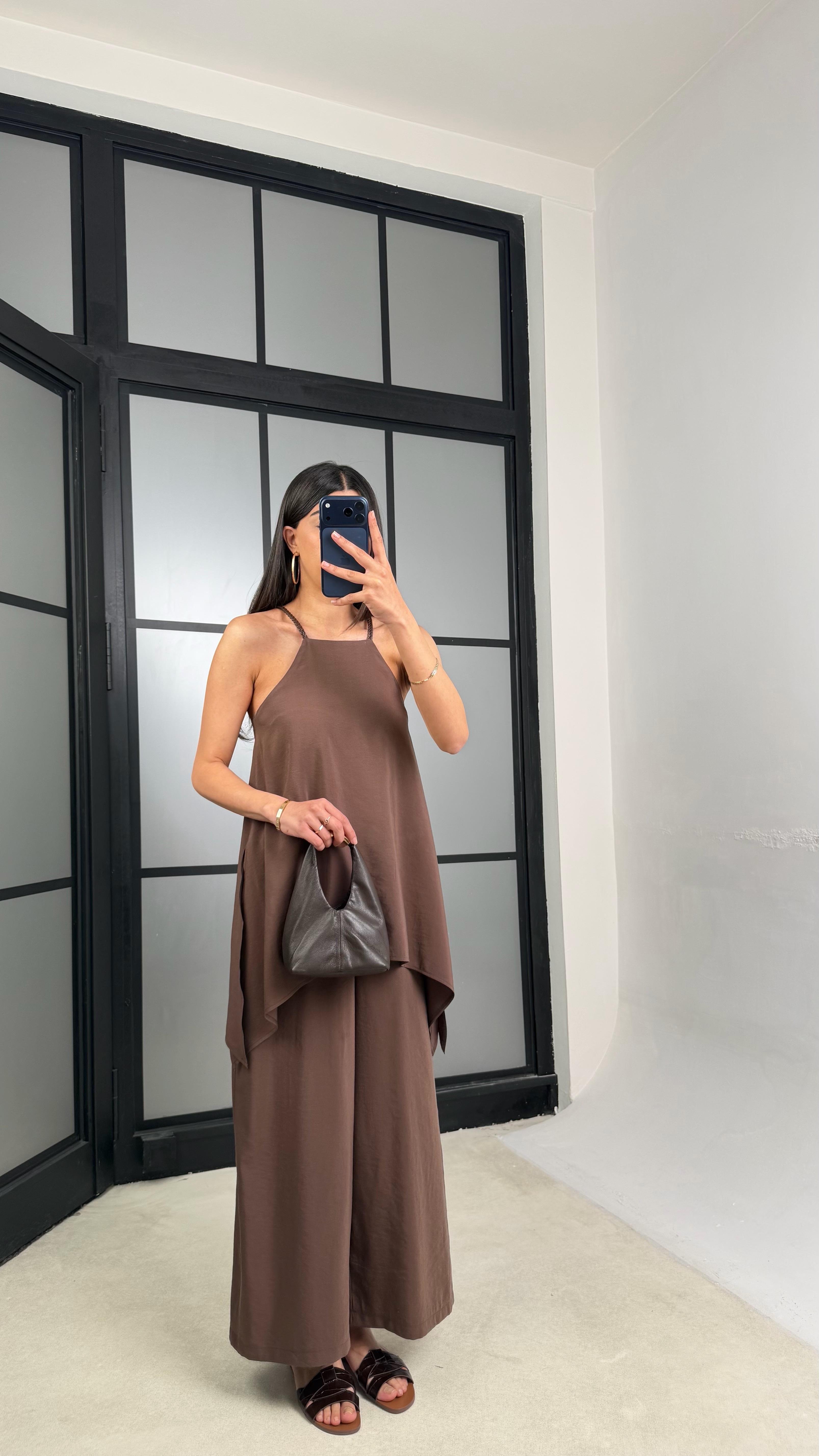 Kahve Örgü Askılı Tencel Tulum GAUS-01436GAUSTULUMGAUS-01436