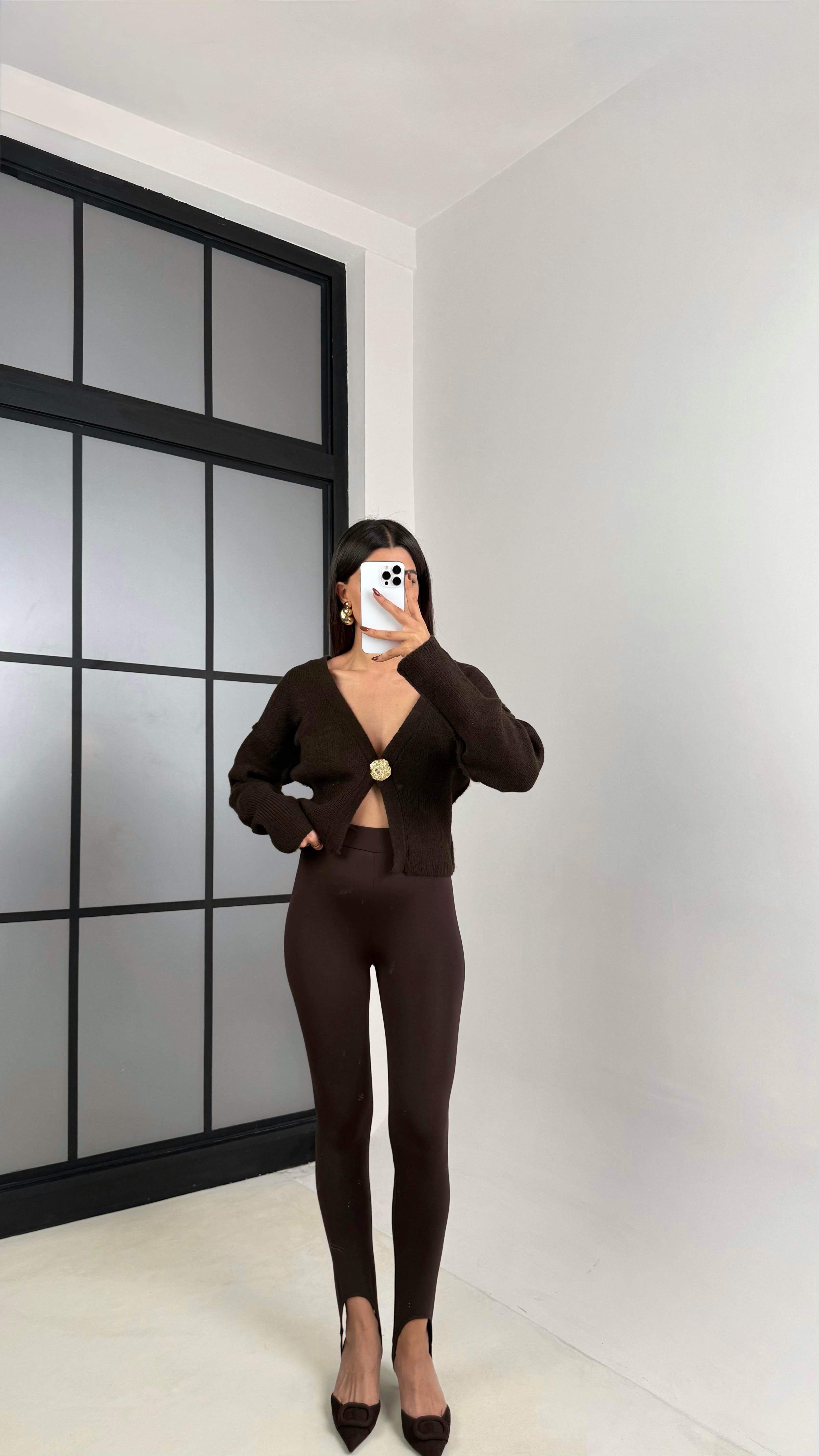 Acı Kahve Topuktan Geçirmeli Yumuşak Dokulu Tayt GAUS-00215GAUSTAYTGAUS-00215