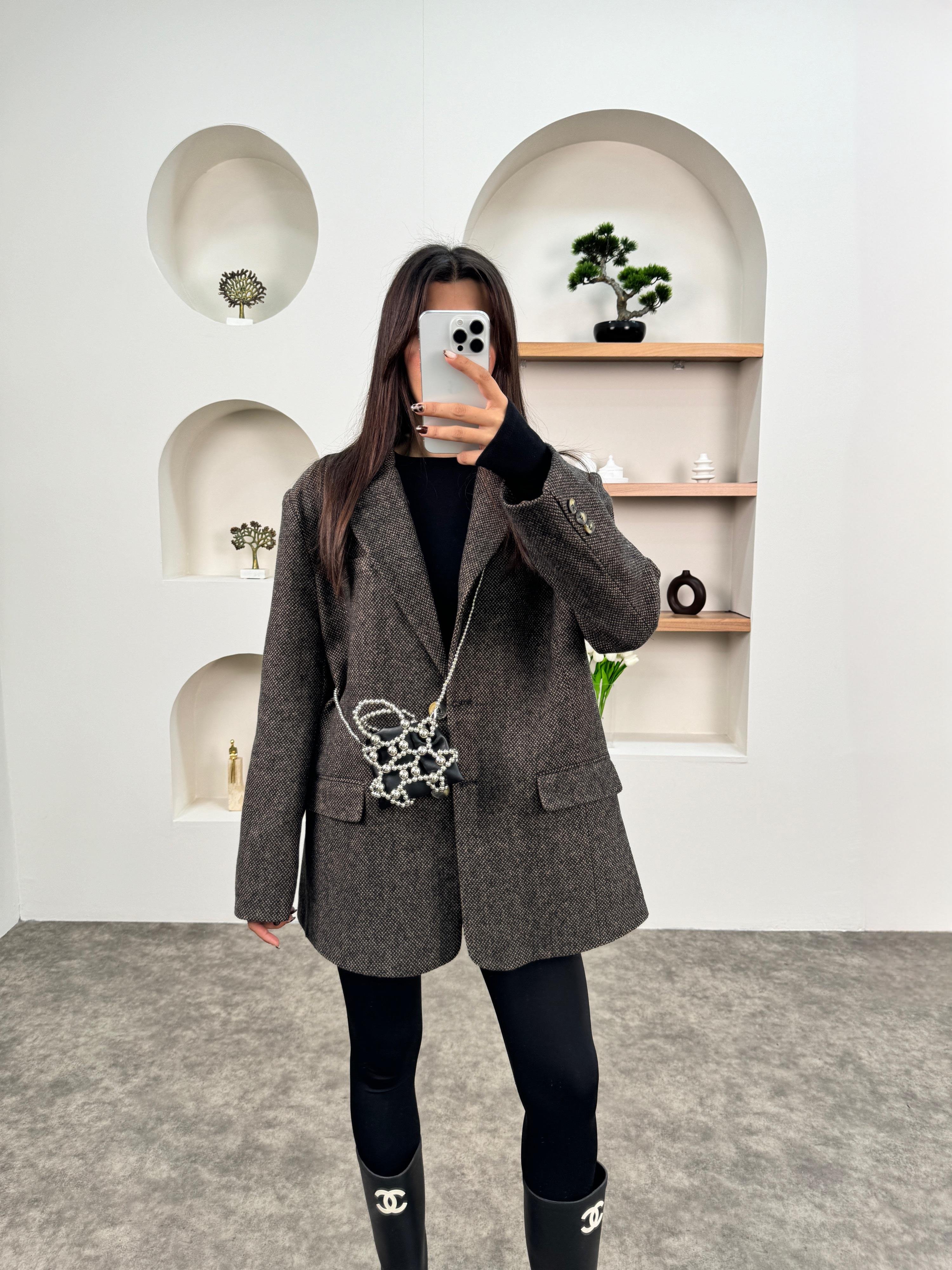 Dany Kahve Astarlı Kaşe Blazer Ceket