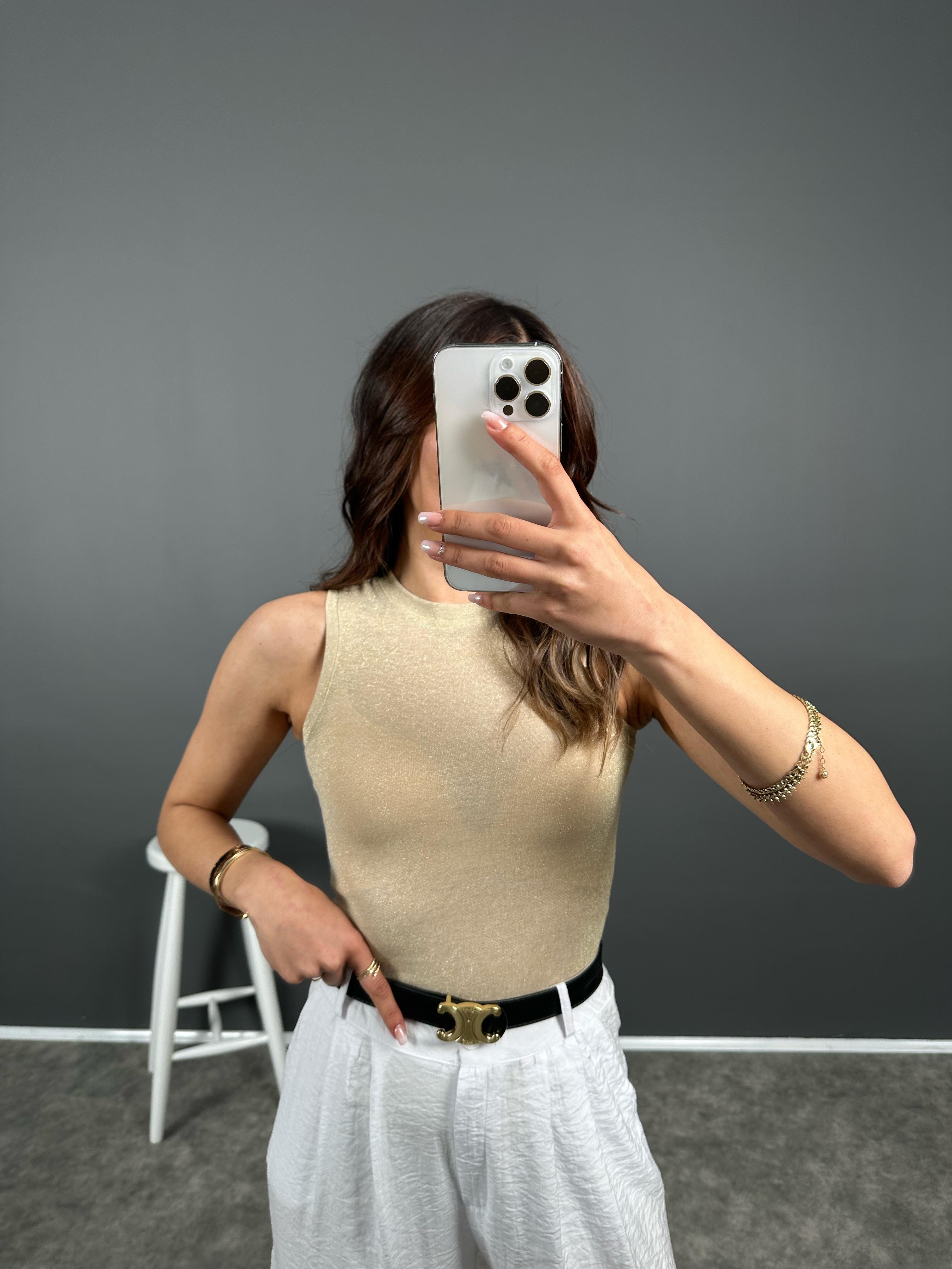 Gold Simli Halter Atlet