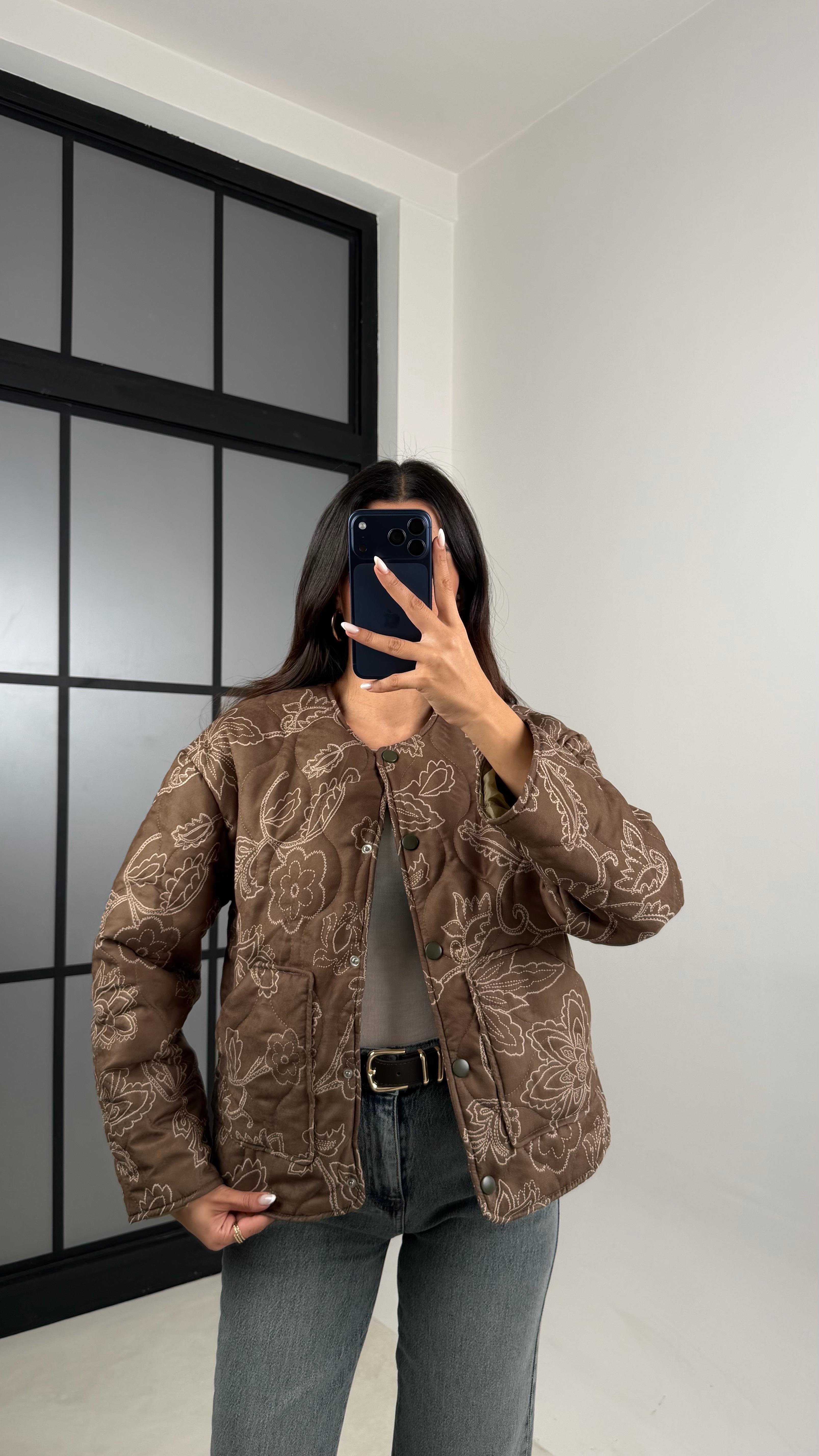 Haki Etnik Desenli Astarlı Kapitone Mont GAUS-00596GAUS الجواكيت GAUS-00596