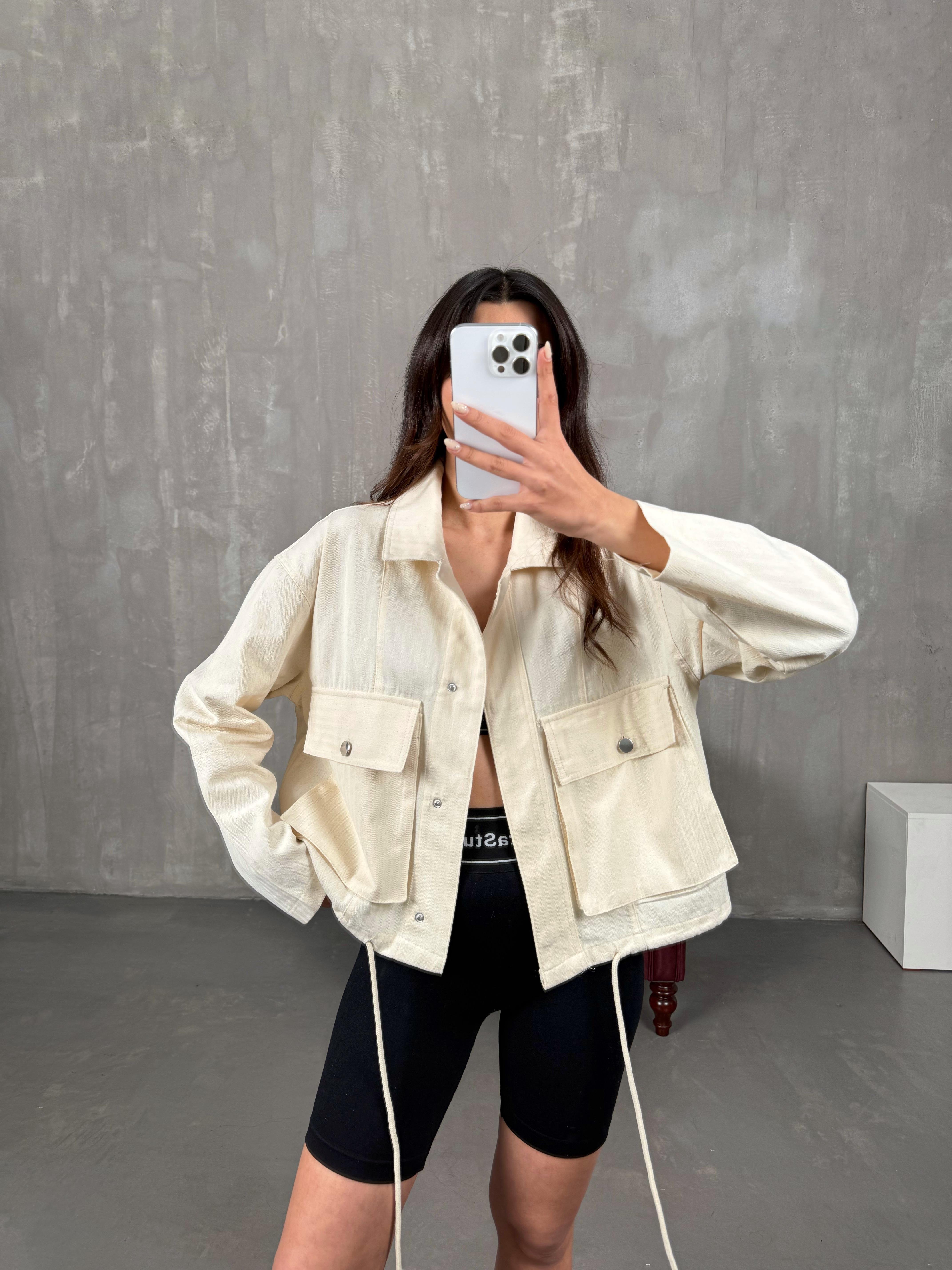 Ekru Çıtçıt Düğmeli Gabardin CeketGausCEKETGU100767