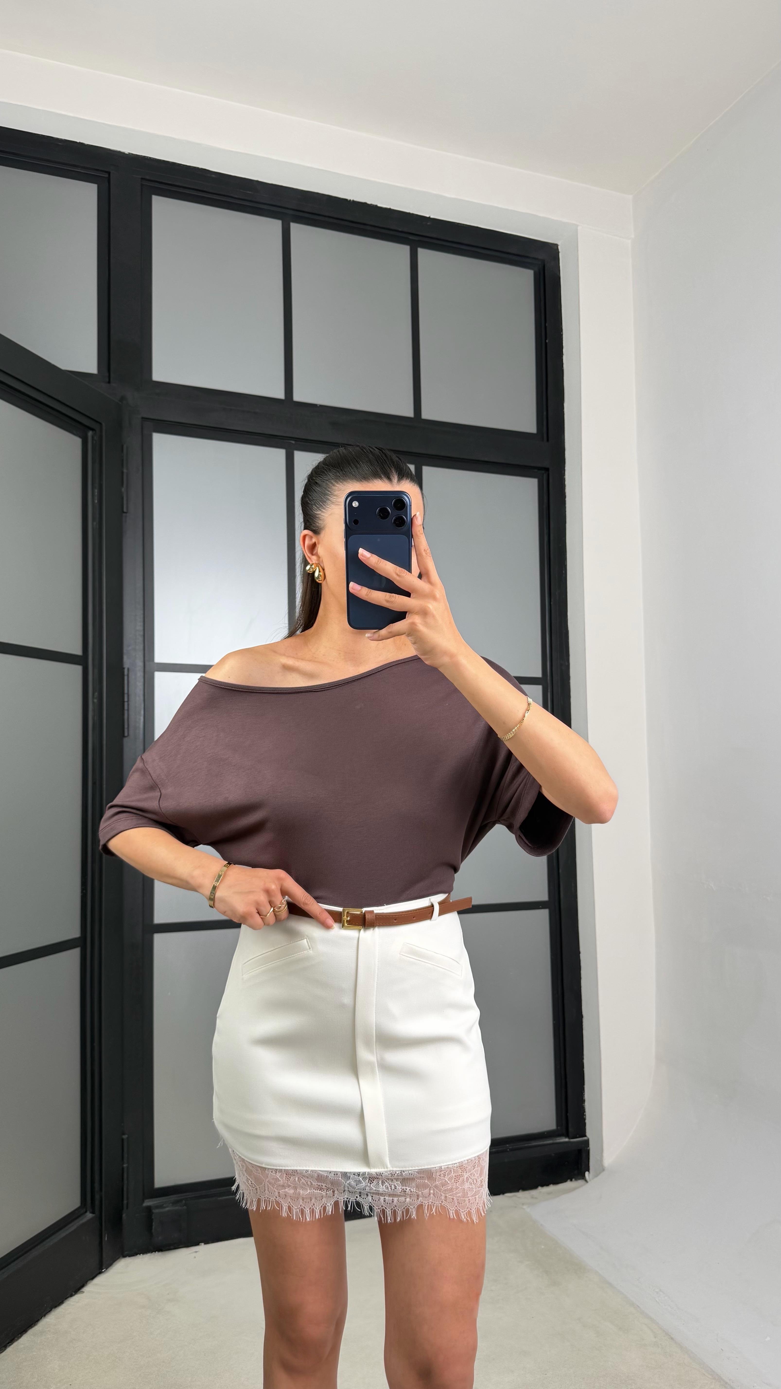 Ekru Dantel Detaylı Kemerli Etek GAUS-01479GAUSETEKGAUS-01479