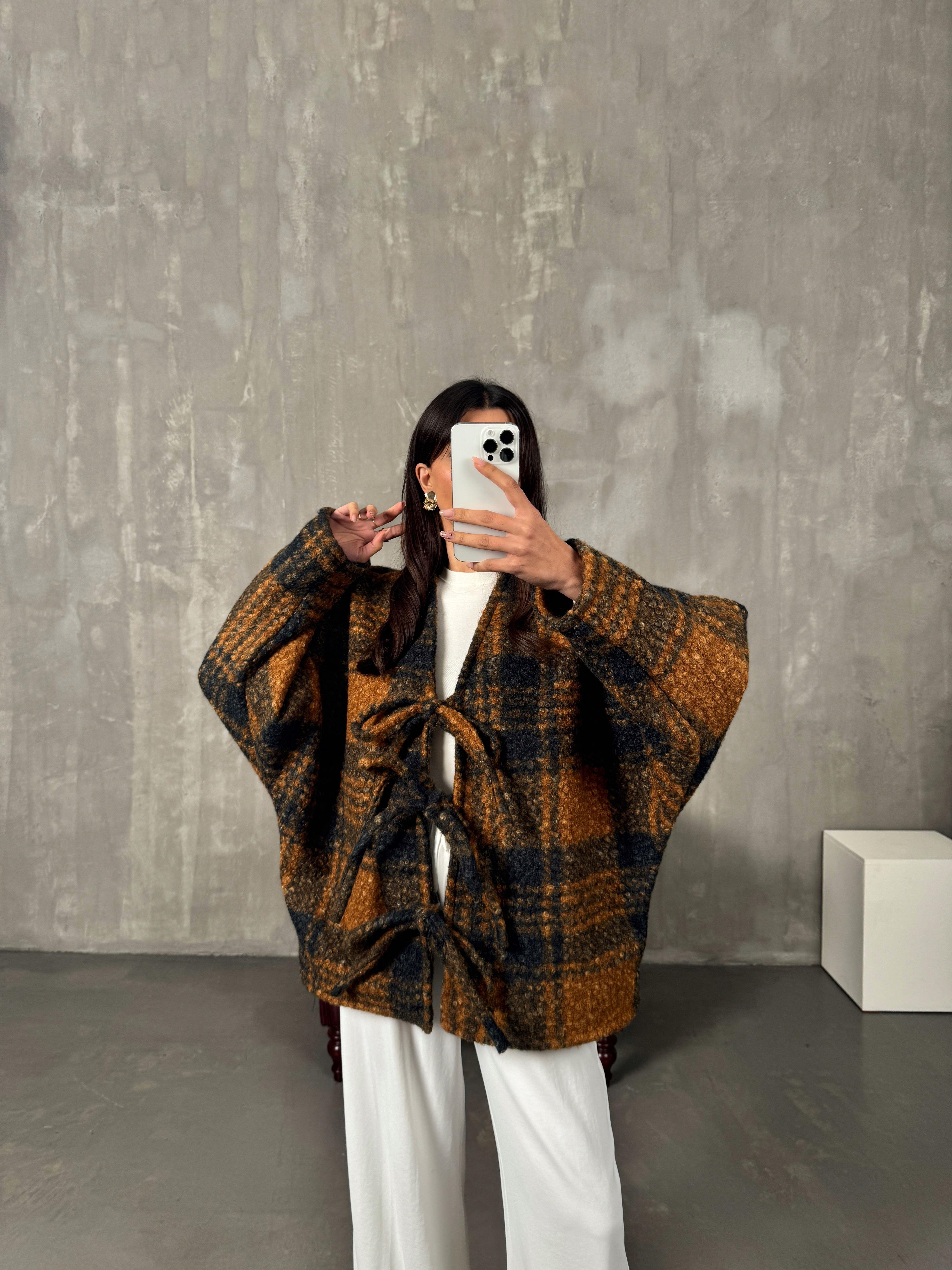 Manila Taba Çok Renkli Buklet Bağlamalı Astarlı Ceket