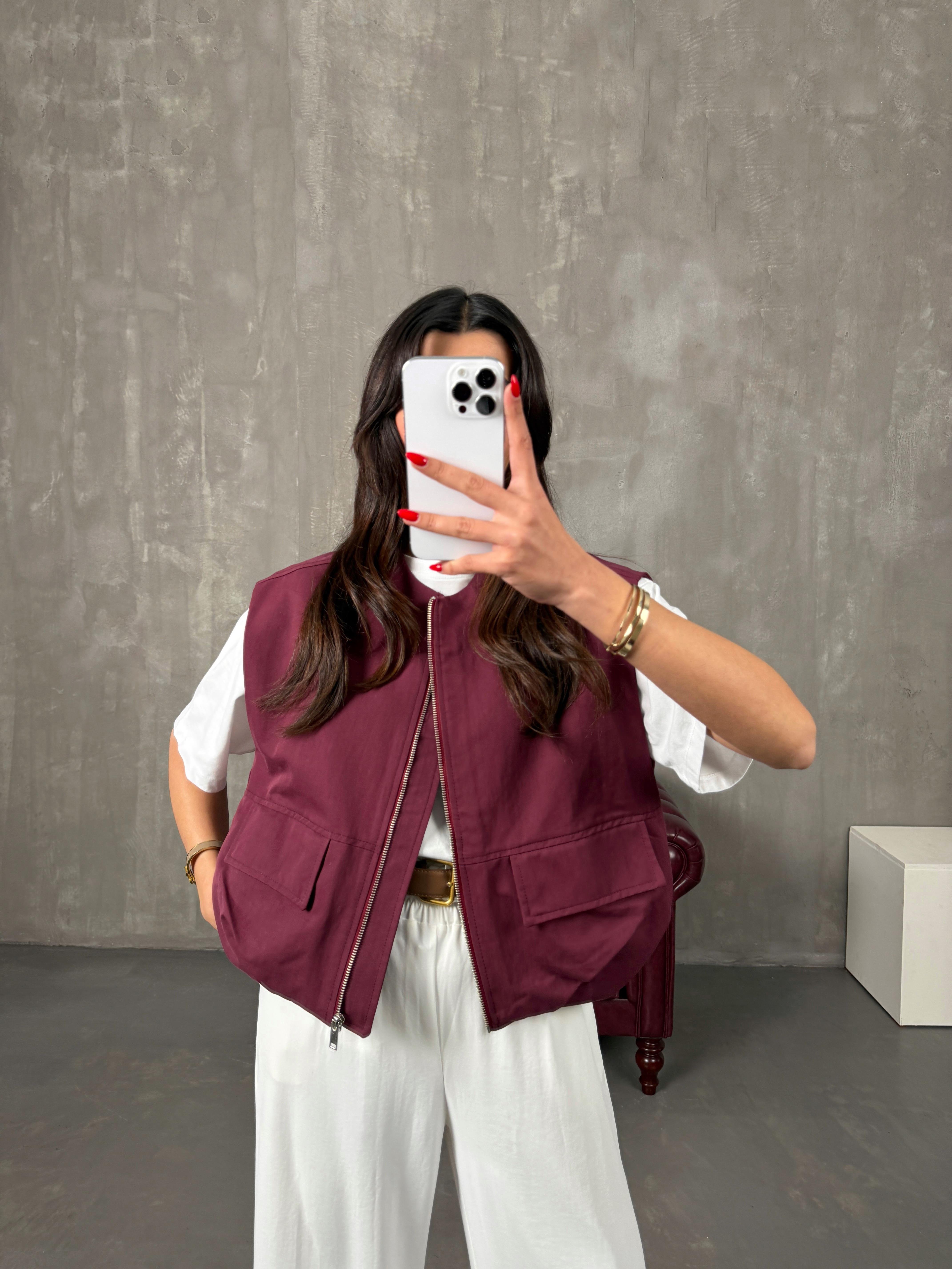 Nela Bordo Astarlı Muadil Premium YelekGausYELEKGU100578