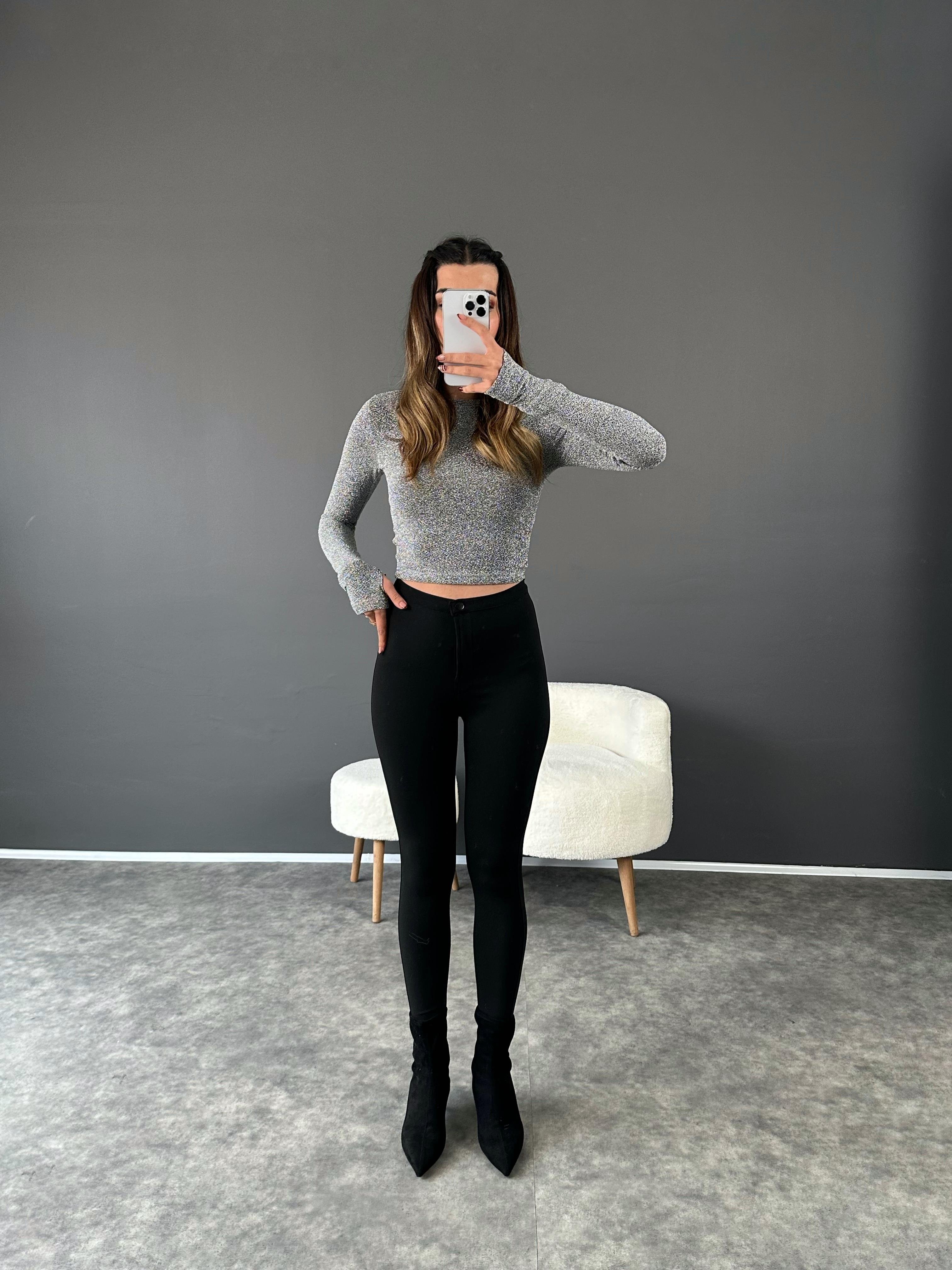 Siyah Yüksel Bel Düğmeli Tayt GausTAYTGU002885