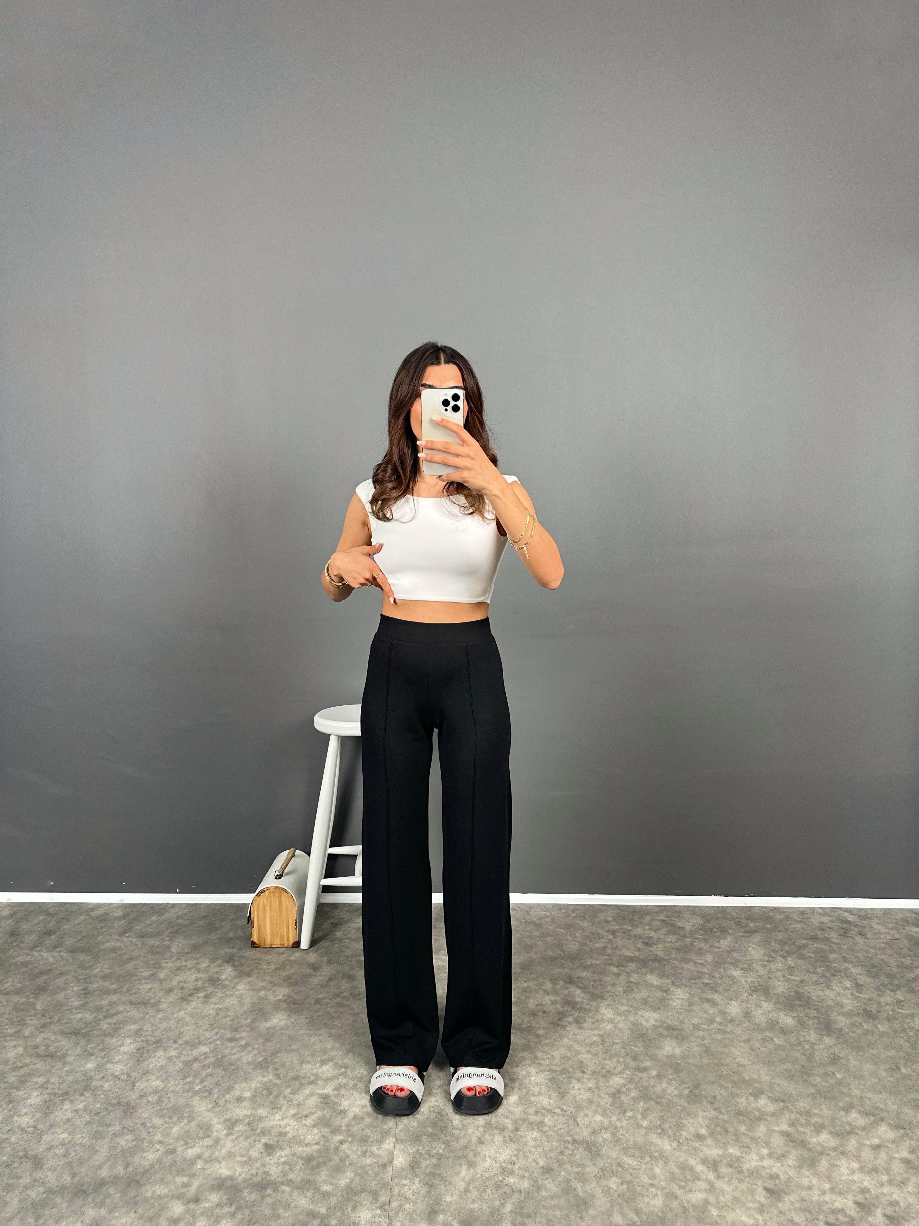 Bancy Siyah Çımalı Rahat Modal PantolonGausPANTOLONGU008396