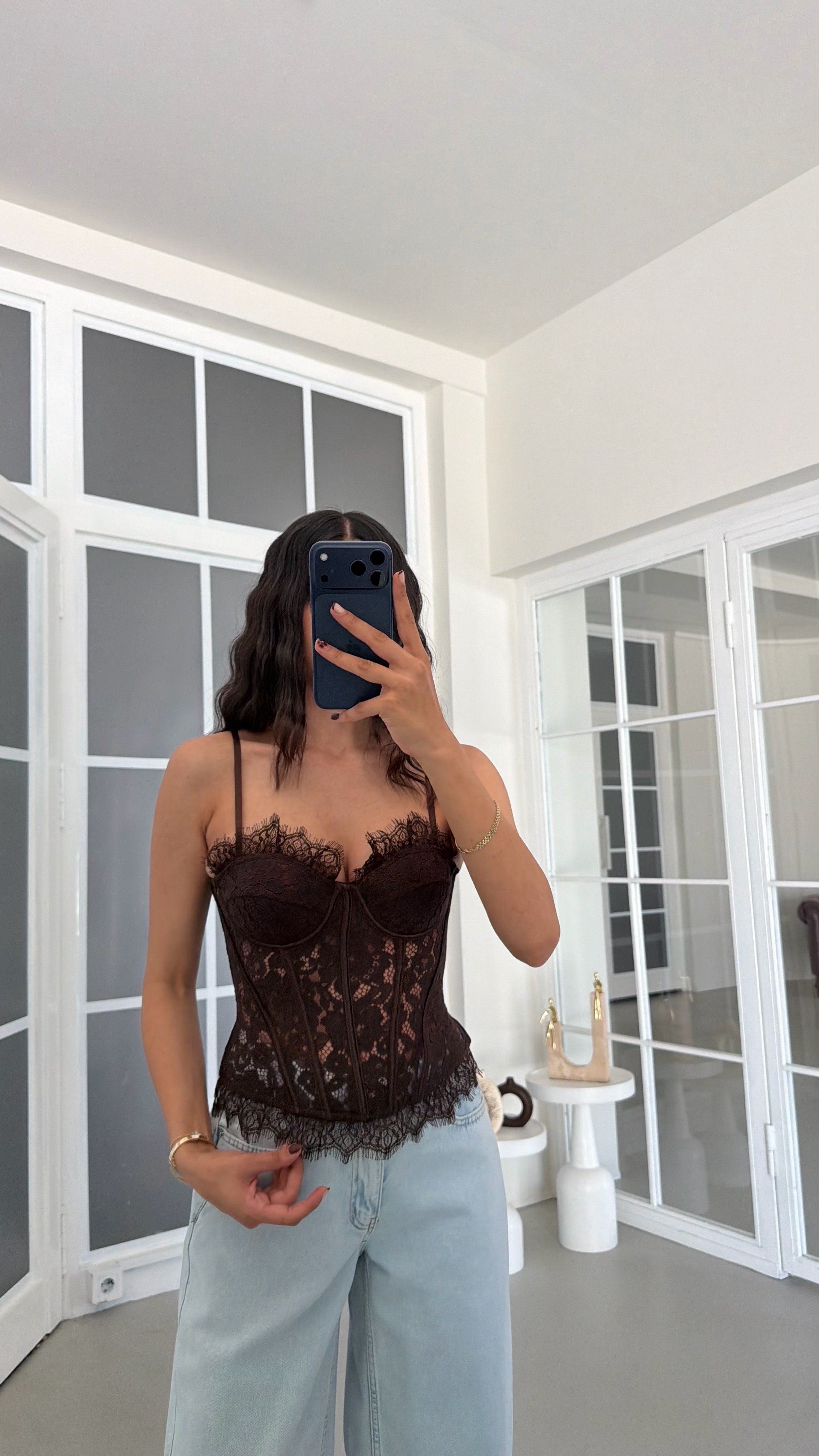 Kahve Dantelli Askılı Sırtı Lastikli Korse GAUS-01923GAUSBLUZGAUS-01923