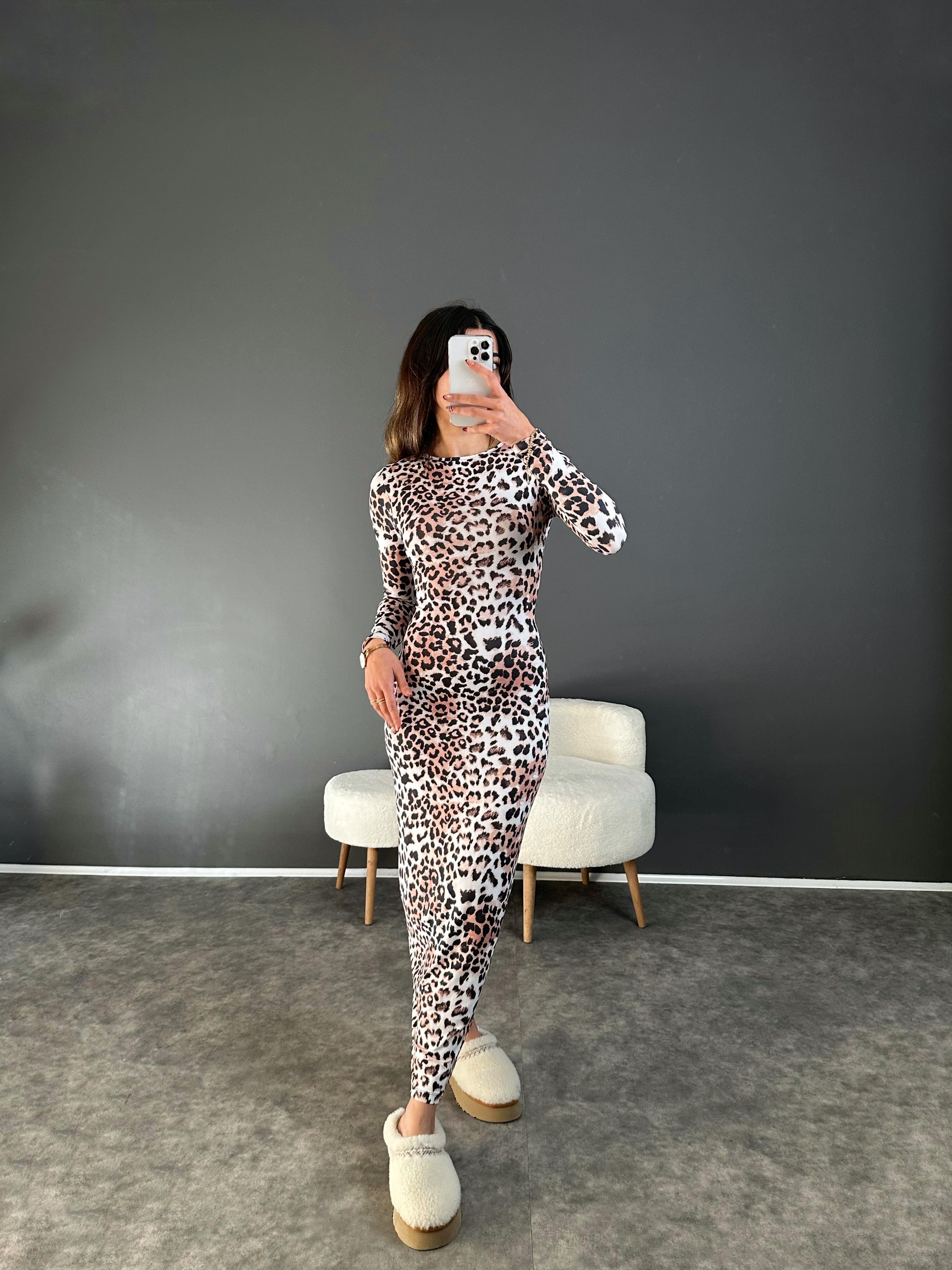 Leoparlı Desenli Maxi Elbise GausELBİSEGU002972