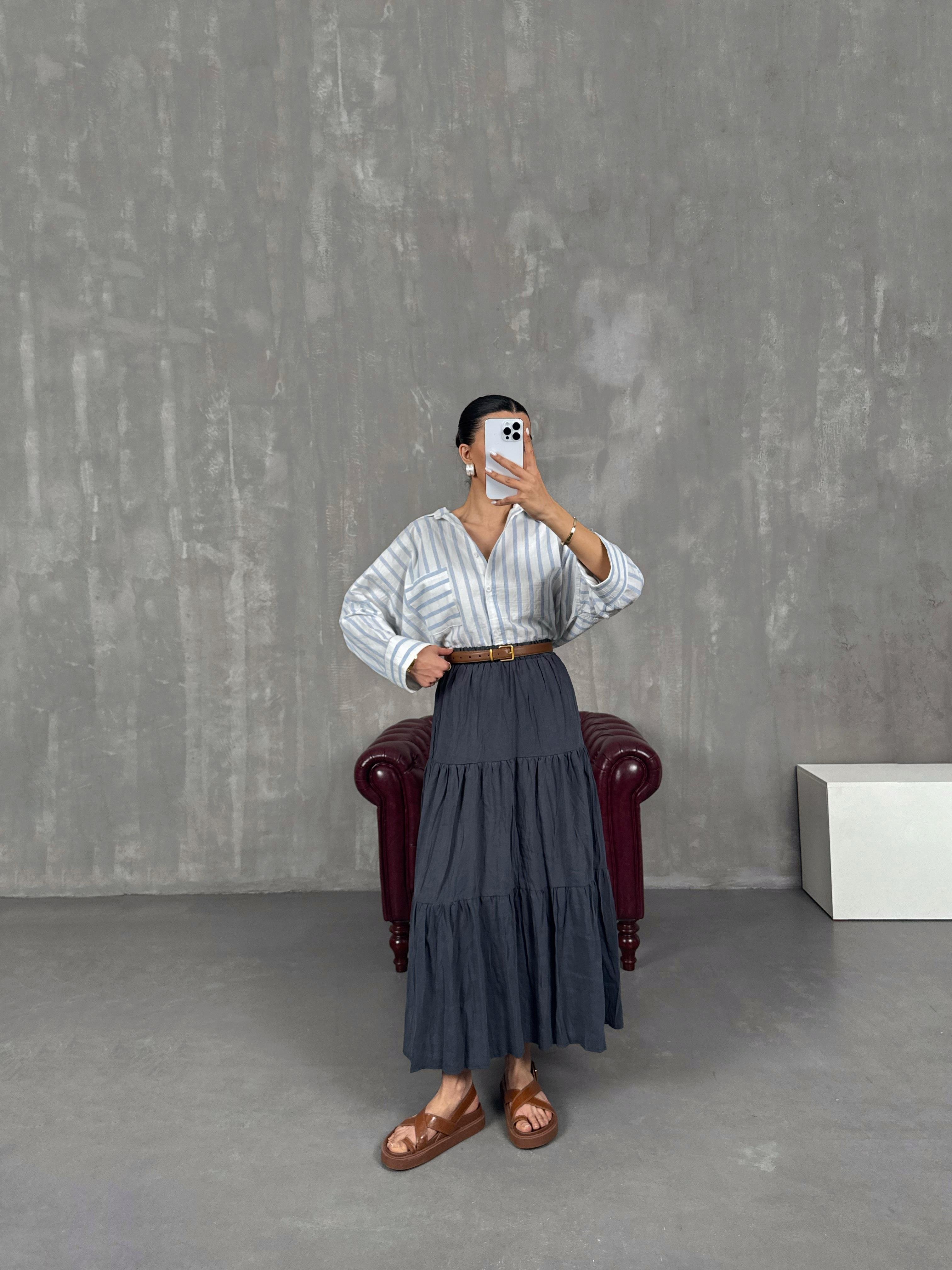 تنورة جرس مجعدة لون أنثراسايت بخصر مطاطي Gaus00018