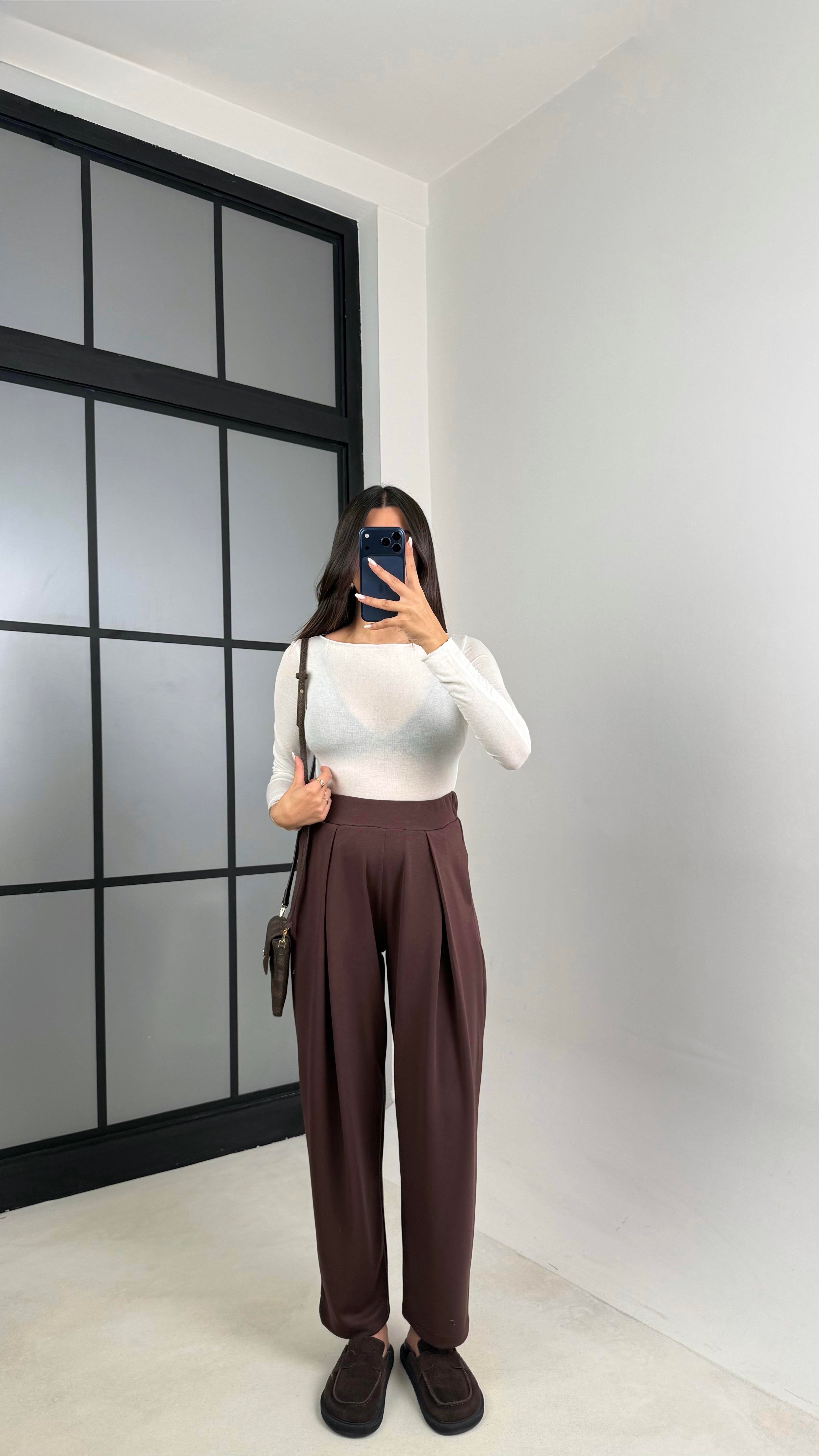 Kahve Beli Lastikli OYS Muadil Şalvar Modal Pantolon GAUS-00574GAUSPANTOLONGAUS-00574