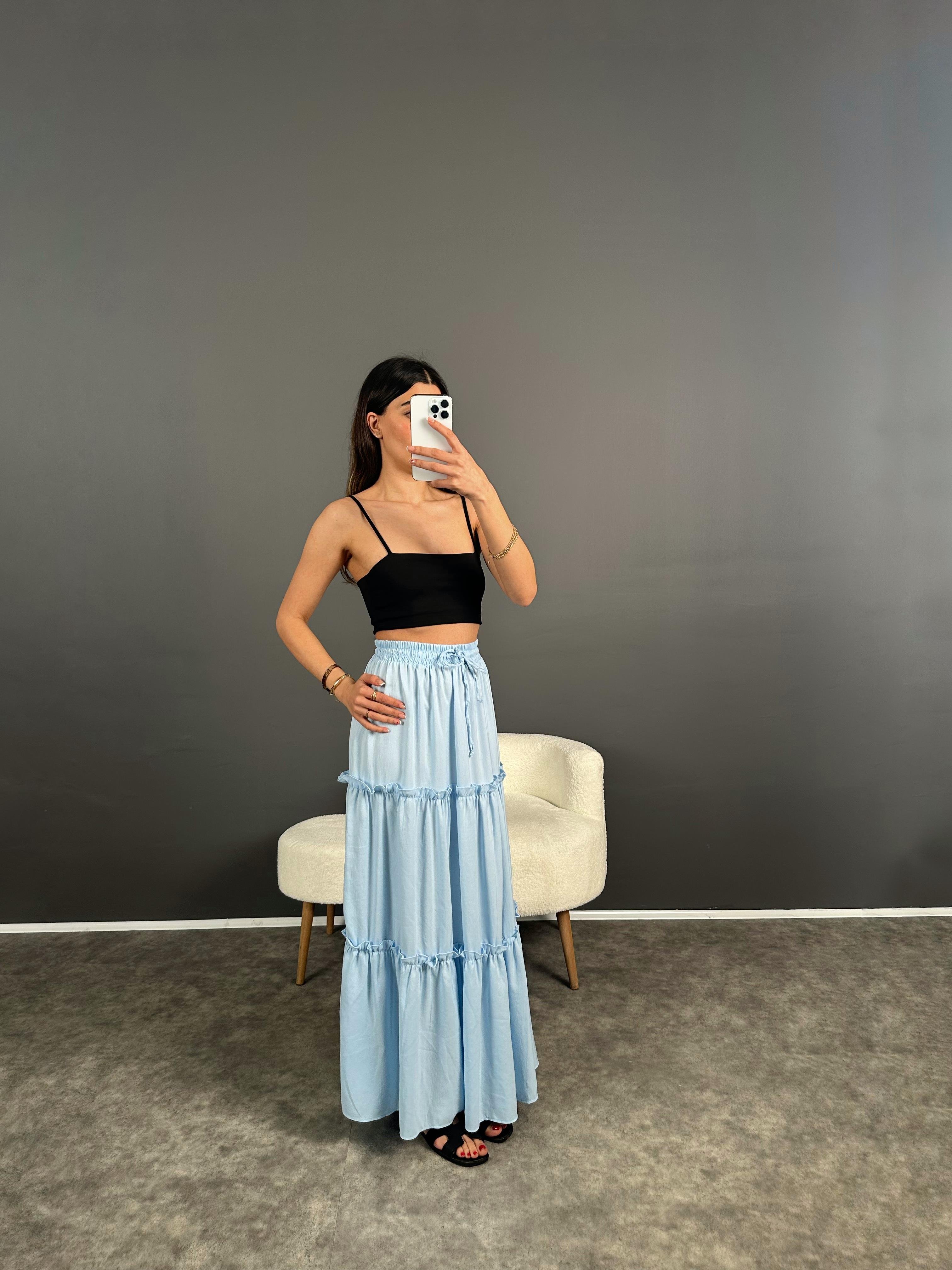 Bebe Mavi Gipe Detaylı Uzun Etek