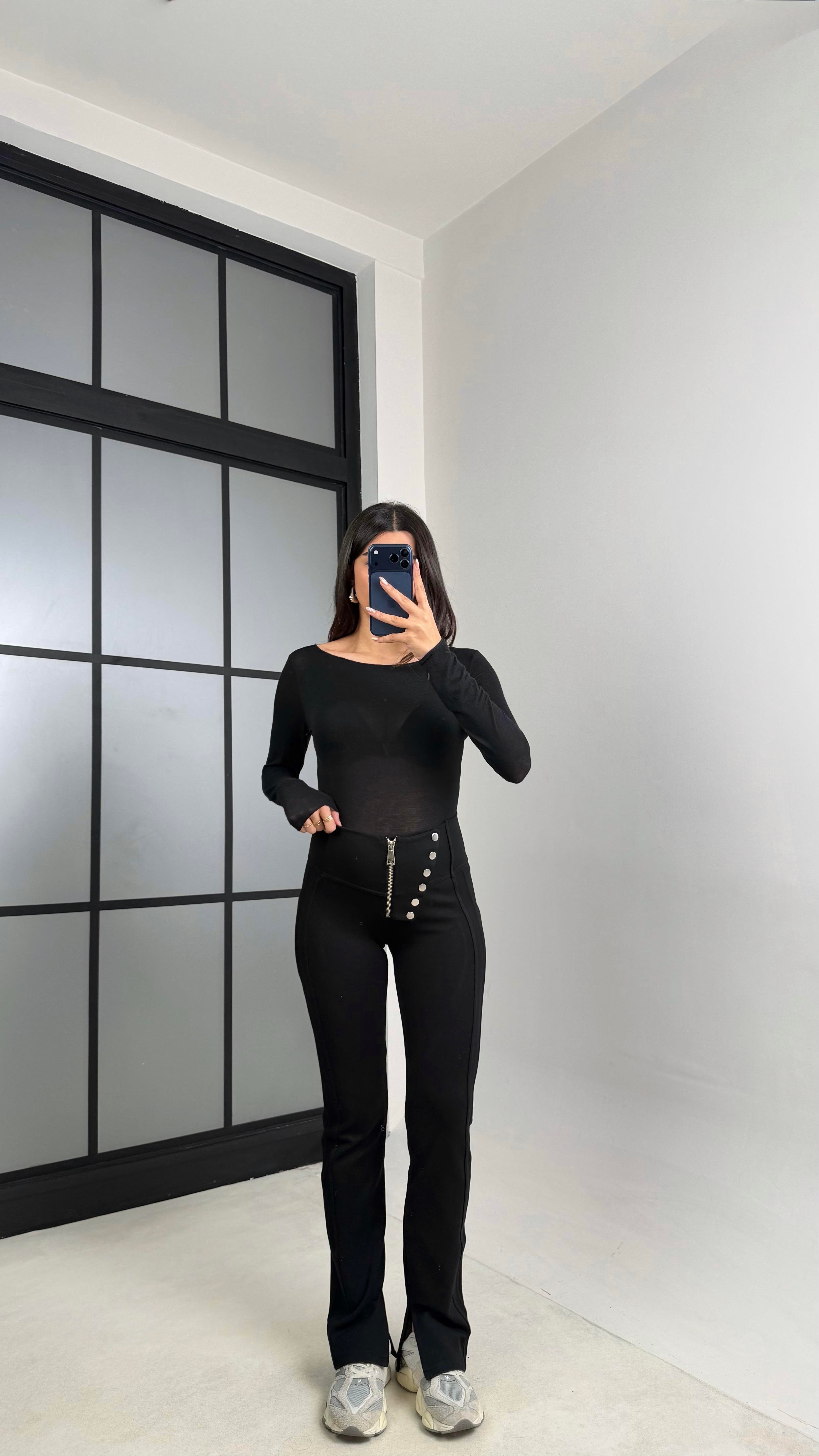 Siyah Çıtçıt Düğmeli Fermarlı Muadil Tayt GAUS-00897GAUSTAYTGAUS-00897