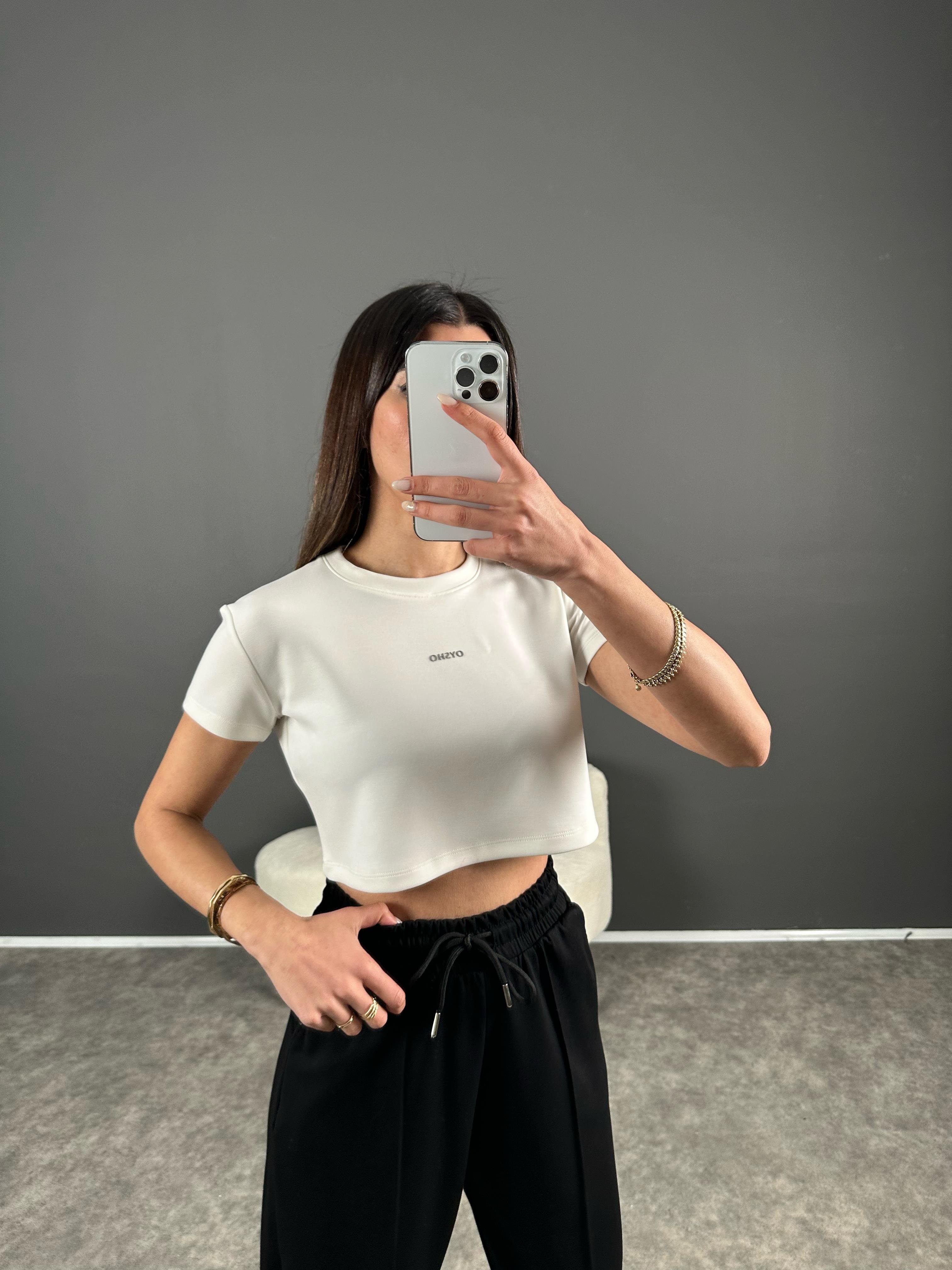 Oysh Beyaz Modal Kumaş Baskılı Tshirt 