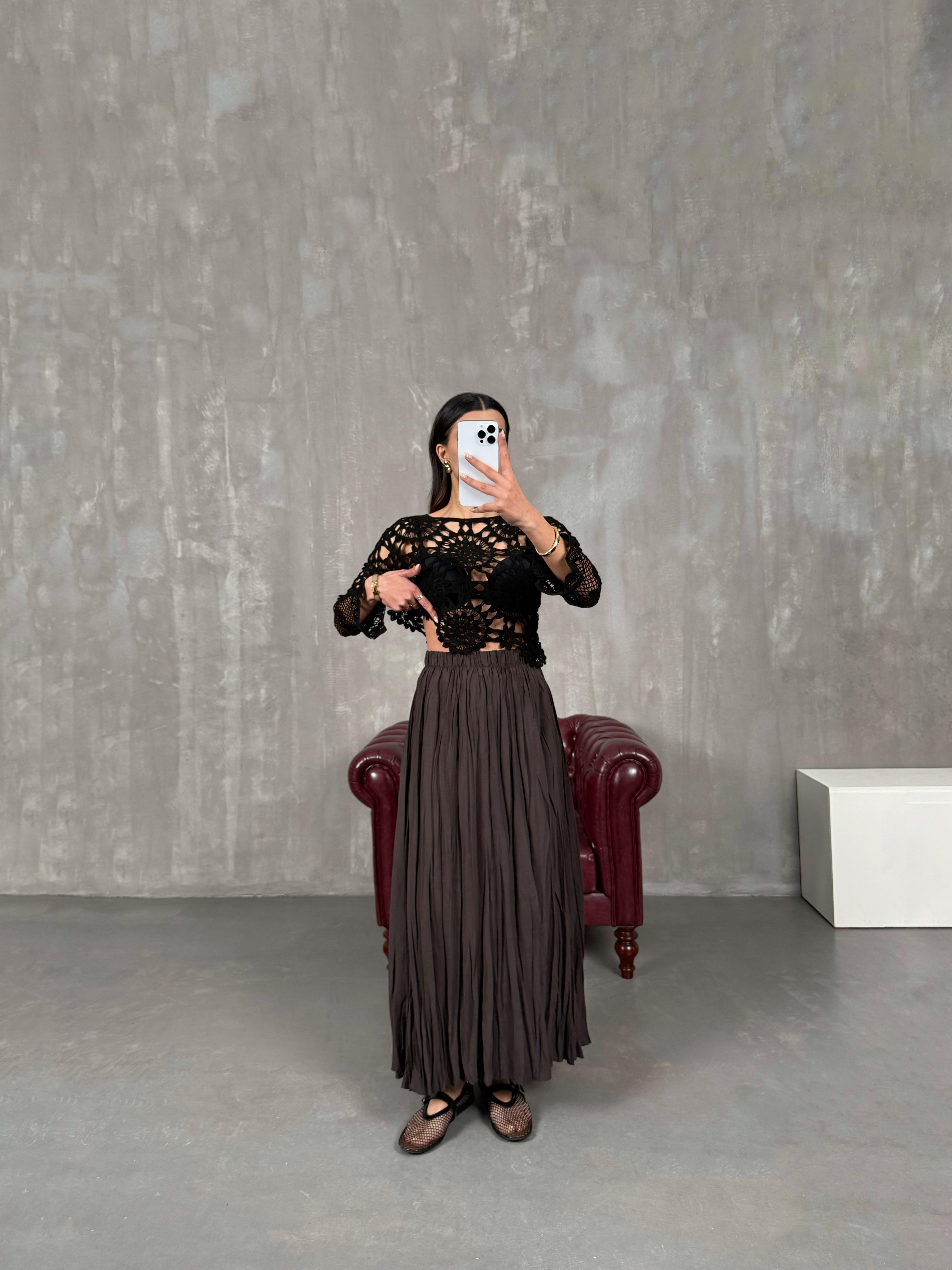 Penole Acı Kahve Kırışık Tensel Etek