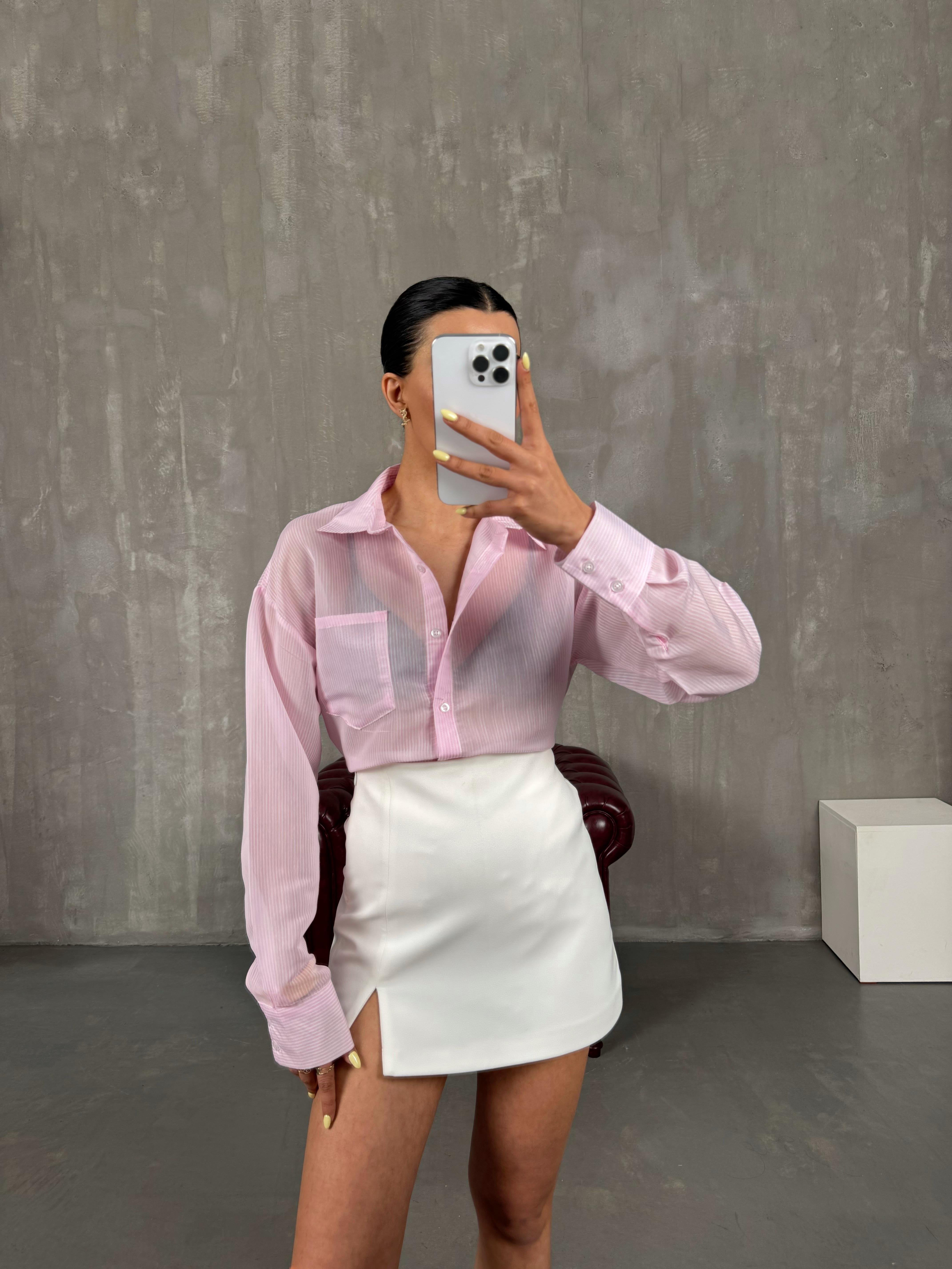 Pembe Çizgili Hafif Transparan Muadil Gömlek Gaus00153GausGÖMLEKGU1001353