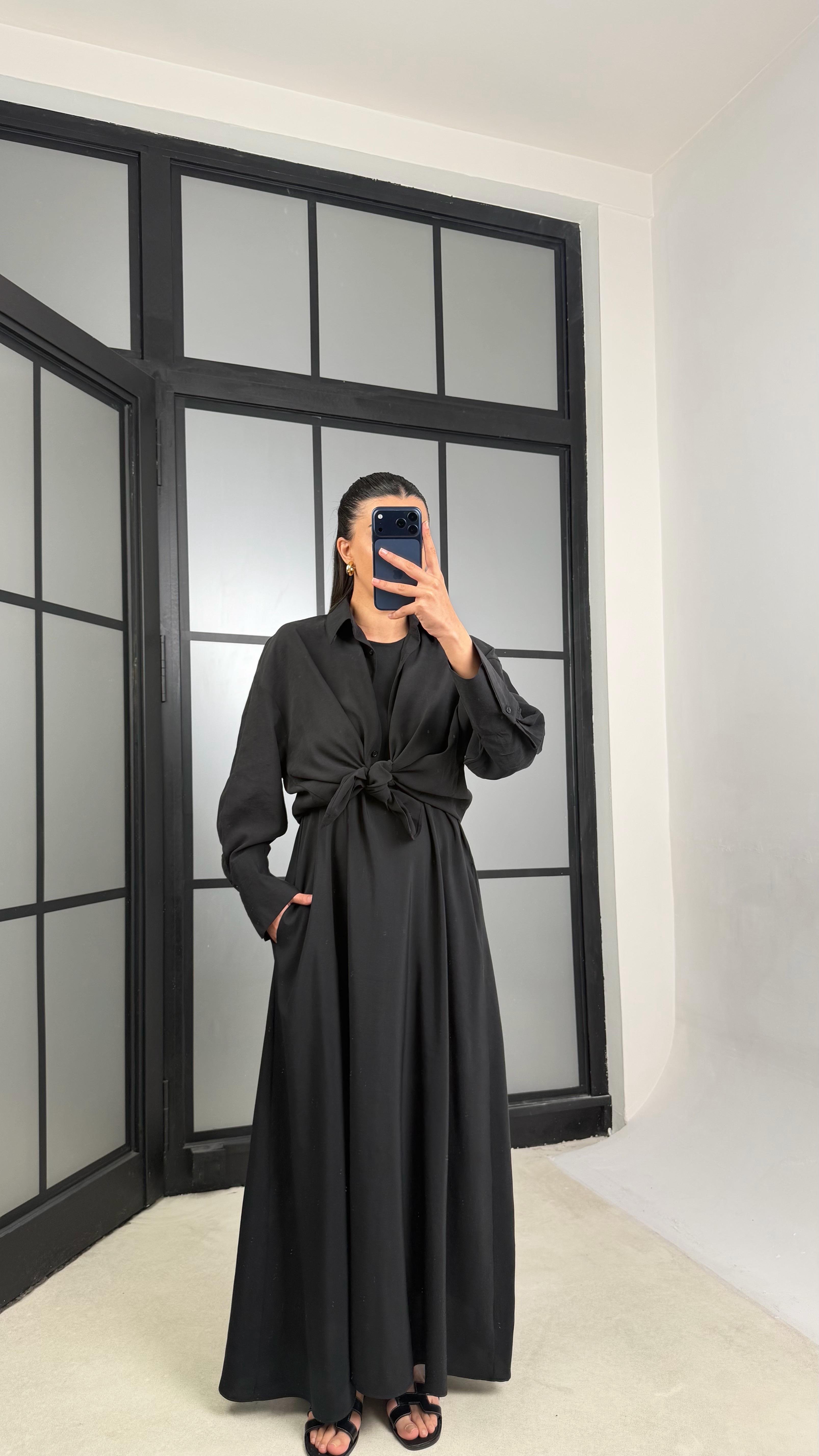 Siyah Gömlek Elbise Oversize İkili Tencel Takım GAUS-01423GAUSTAKIMGAUS-01423