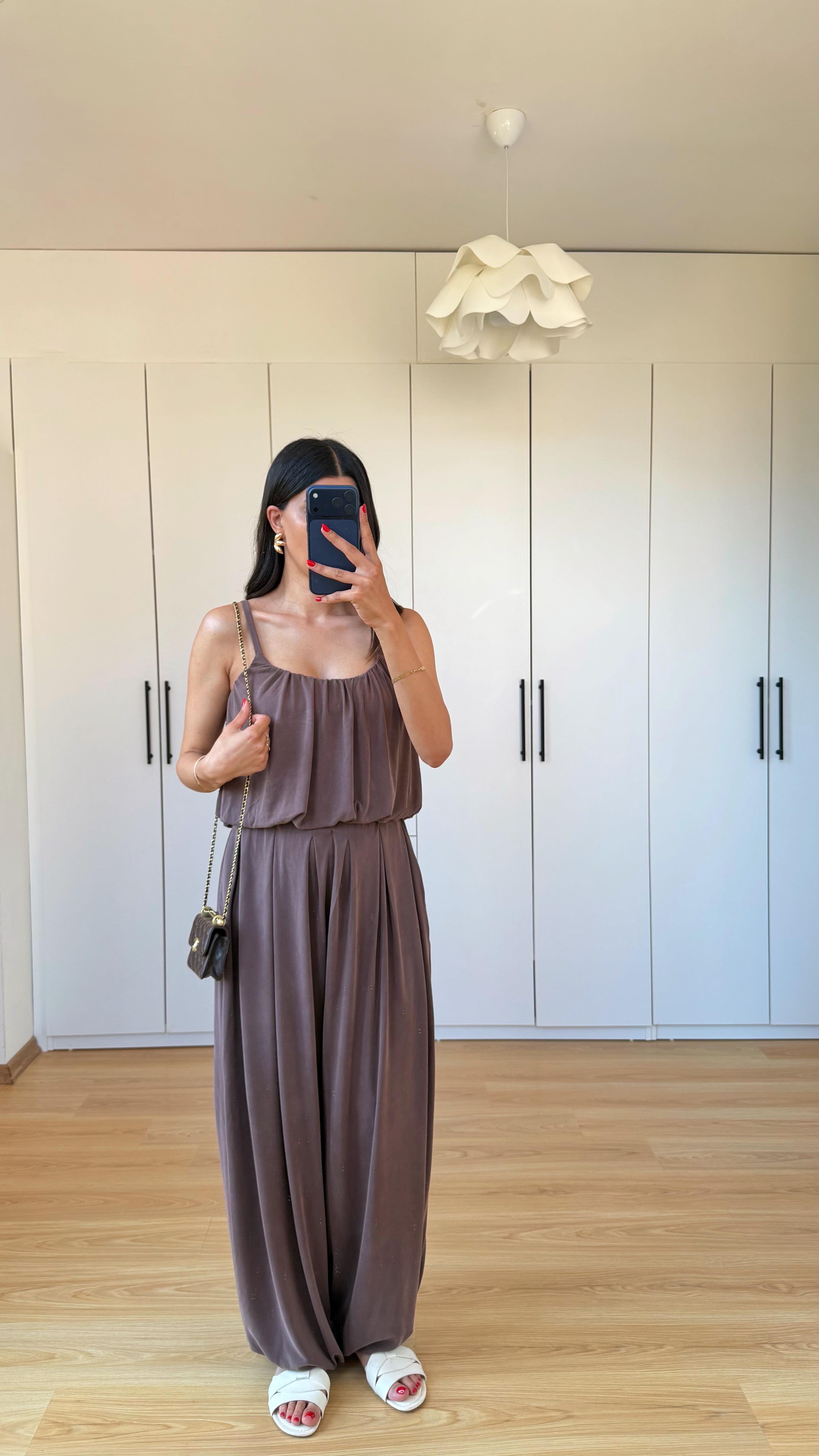 Kahve OYS Model Crop Üst Pantolon İkili Modal Kumaş Takım GAUS-01602GAUSTAKIMGAUS-01602