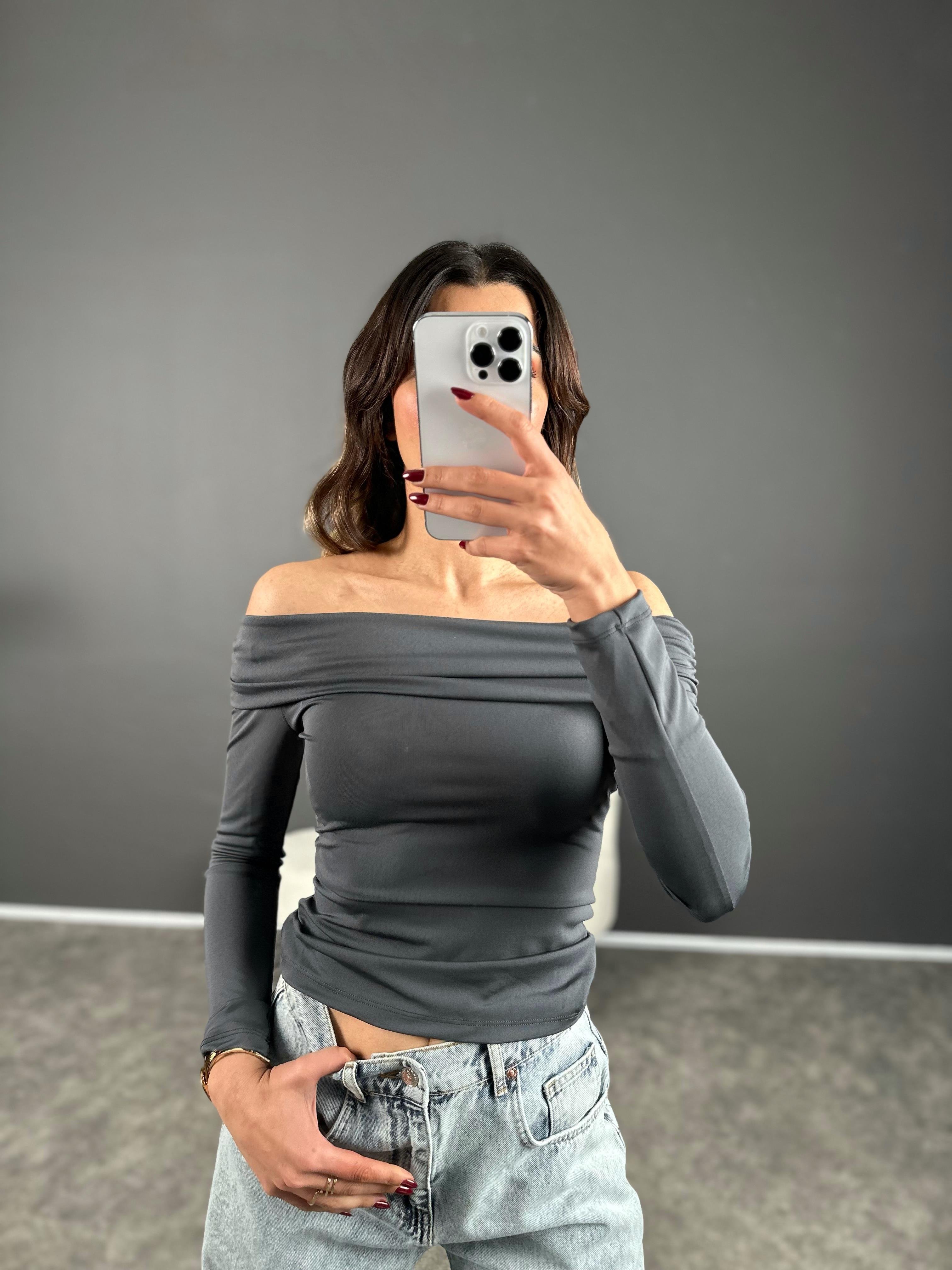 Mae Antrasit  Kayık Yaka Bluz