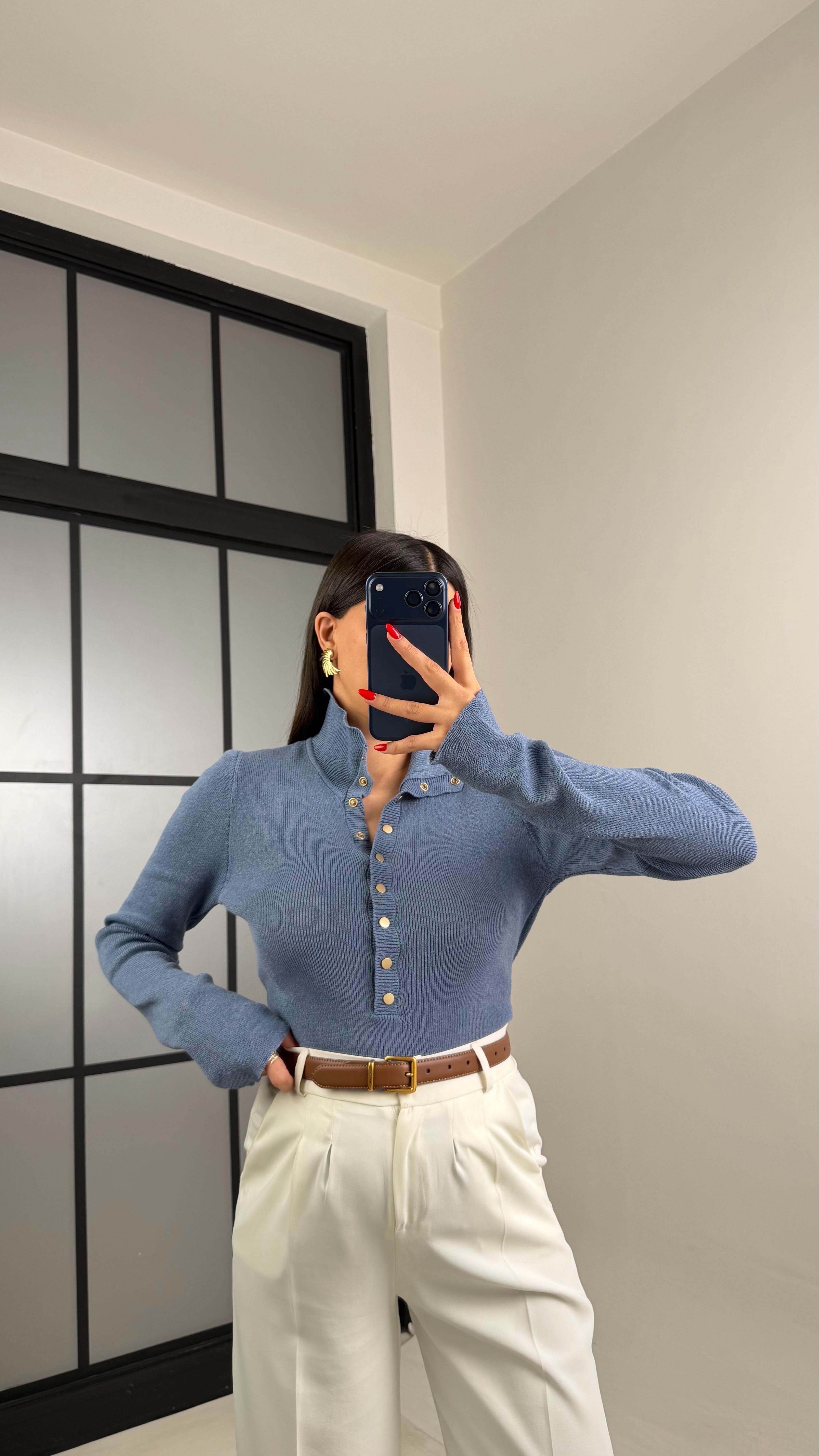 Mavi Çıtçıt Düğmeli Triko Kazak GAUS-00780GAUSKAZAKGAUS-00780