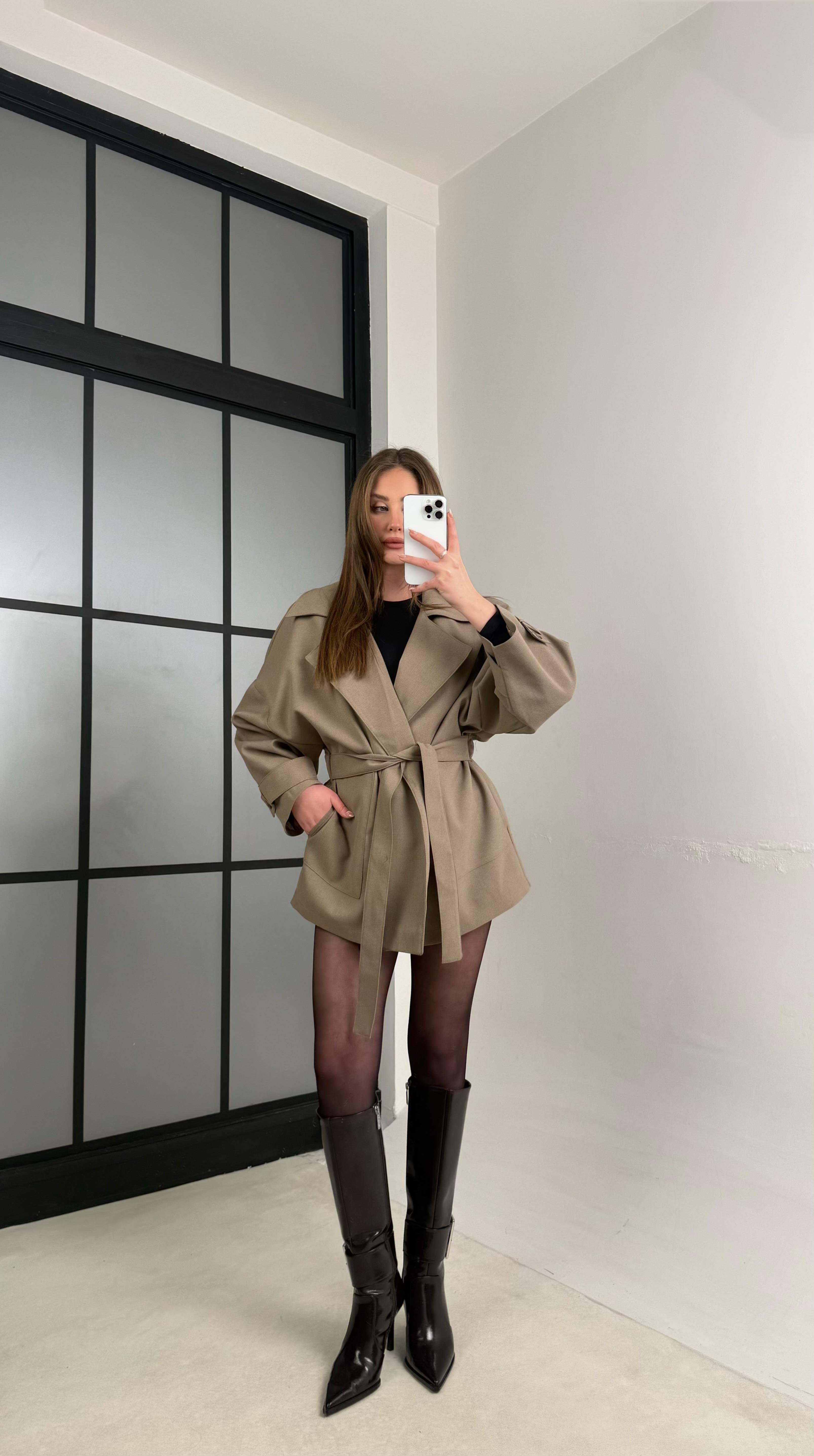 Haki Astarlı Kuşaklı Premium Trençkot GAUS-00977GAUSTRENÇKOTGAUS-00977