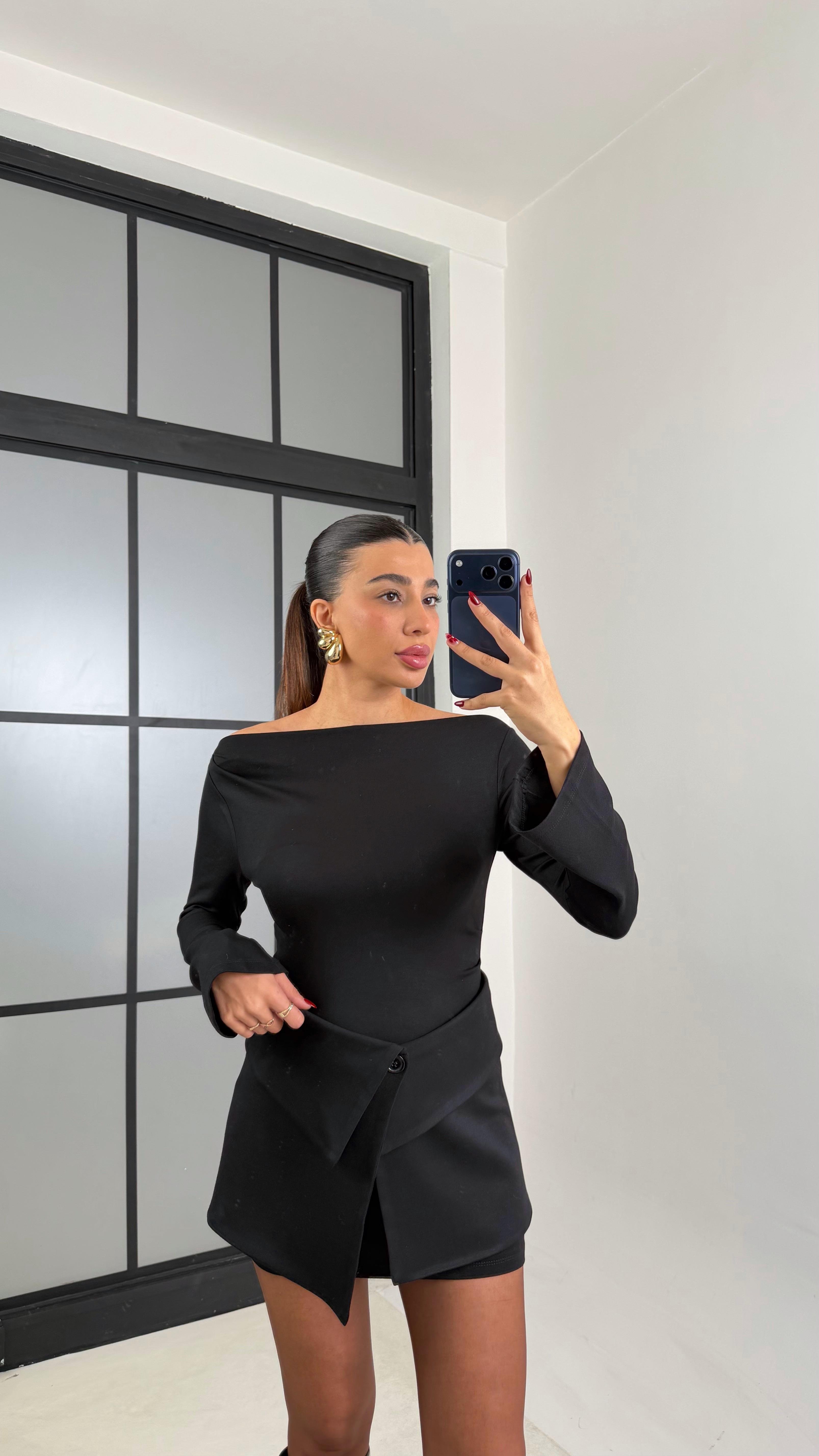 Siyah Mini Elbise Etekli İkili Takım GAUS-00717GAUSTAKIMGAUS-00717