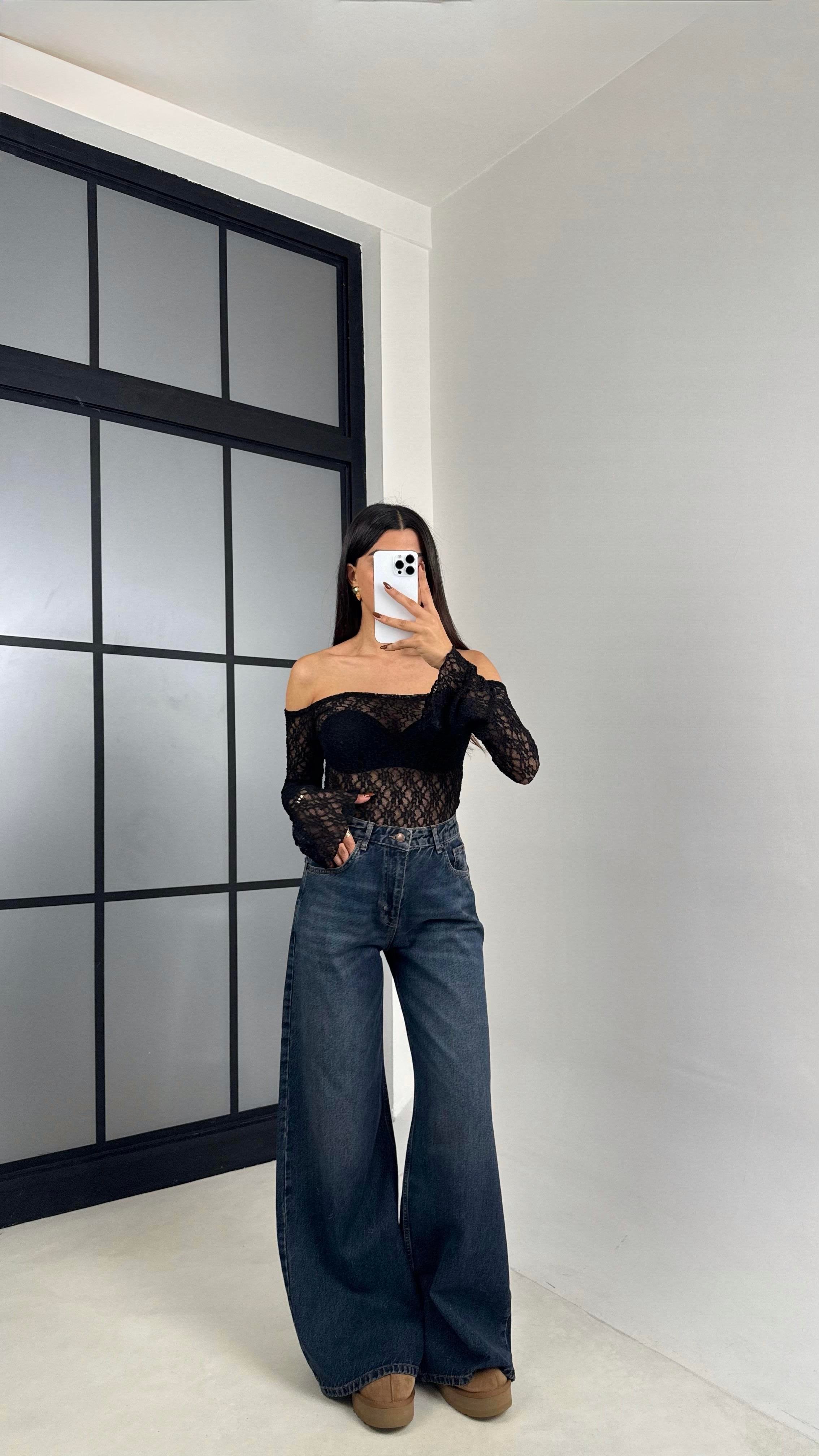Lacivert Yıkamalı Geniş Paça Jean GAUS-00477GAUSDENİM PANTOLONGAUS-00477