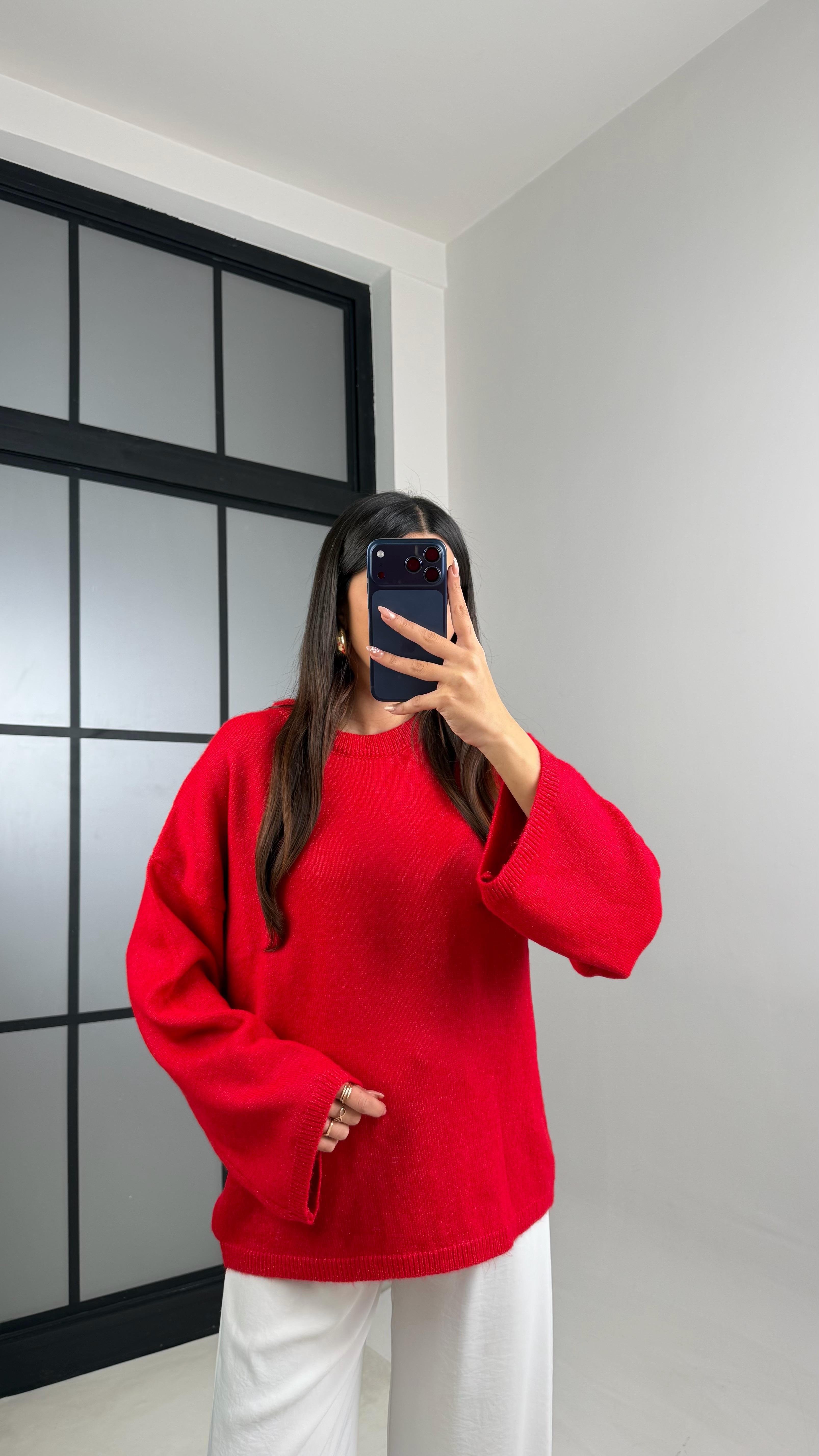 Kırmızı Bisiklet Yaka Pinterest Triko Kazak GAUS-00868GAUSKAZAKGAUS-00868