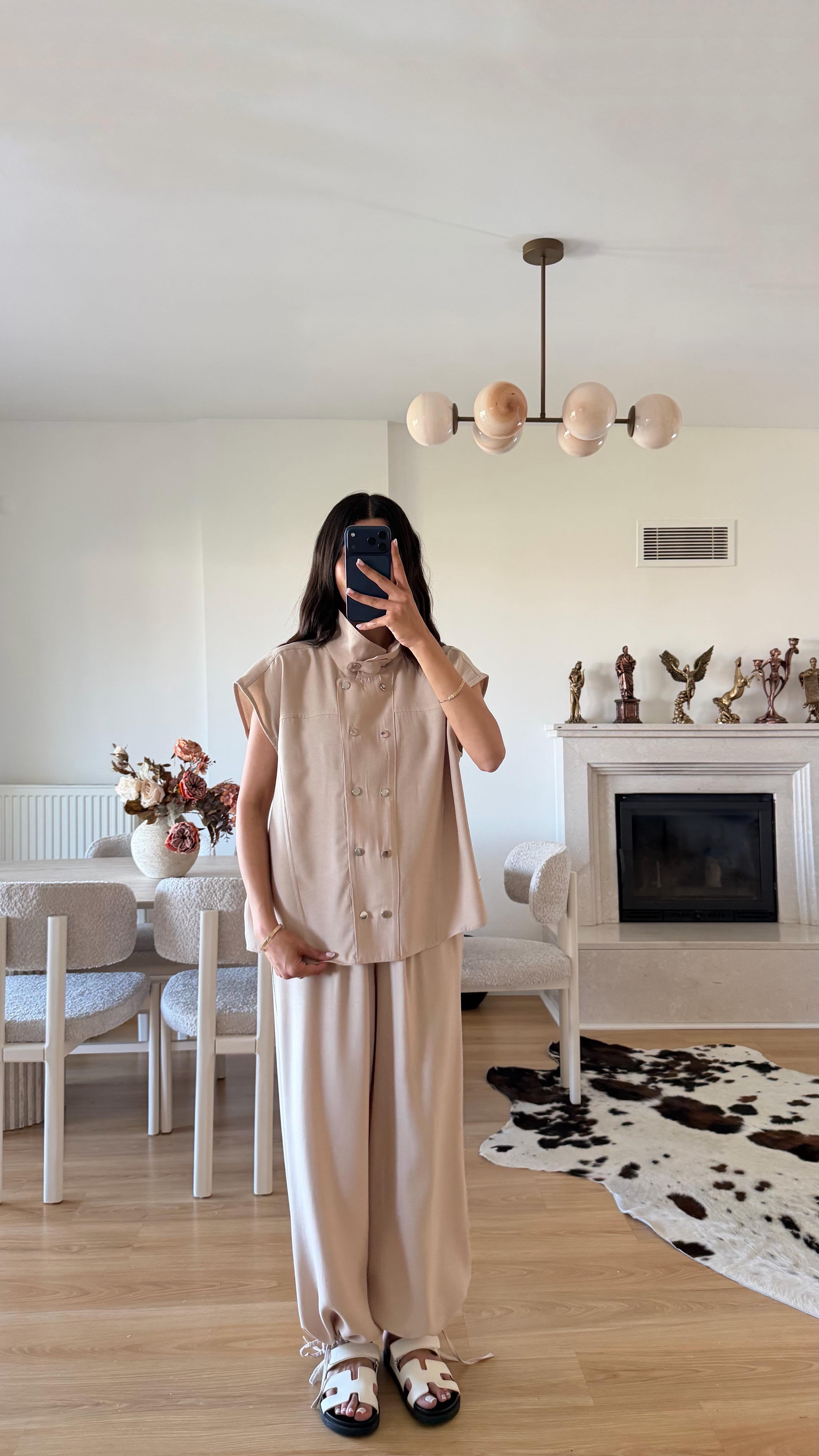 Taş Yelek Beli Lastikli Şalvar Pantolon İkili Modal Takım GAUS-01652GAUSSuitsGAUS-01652
