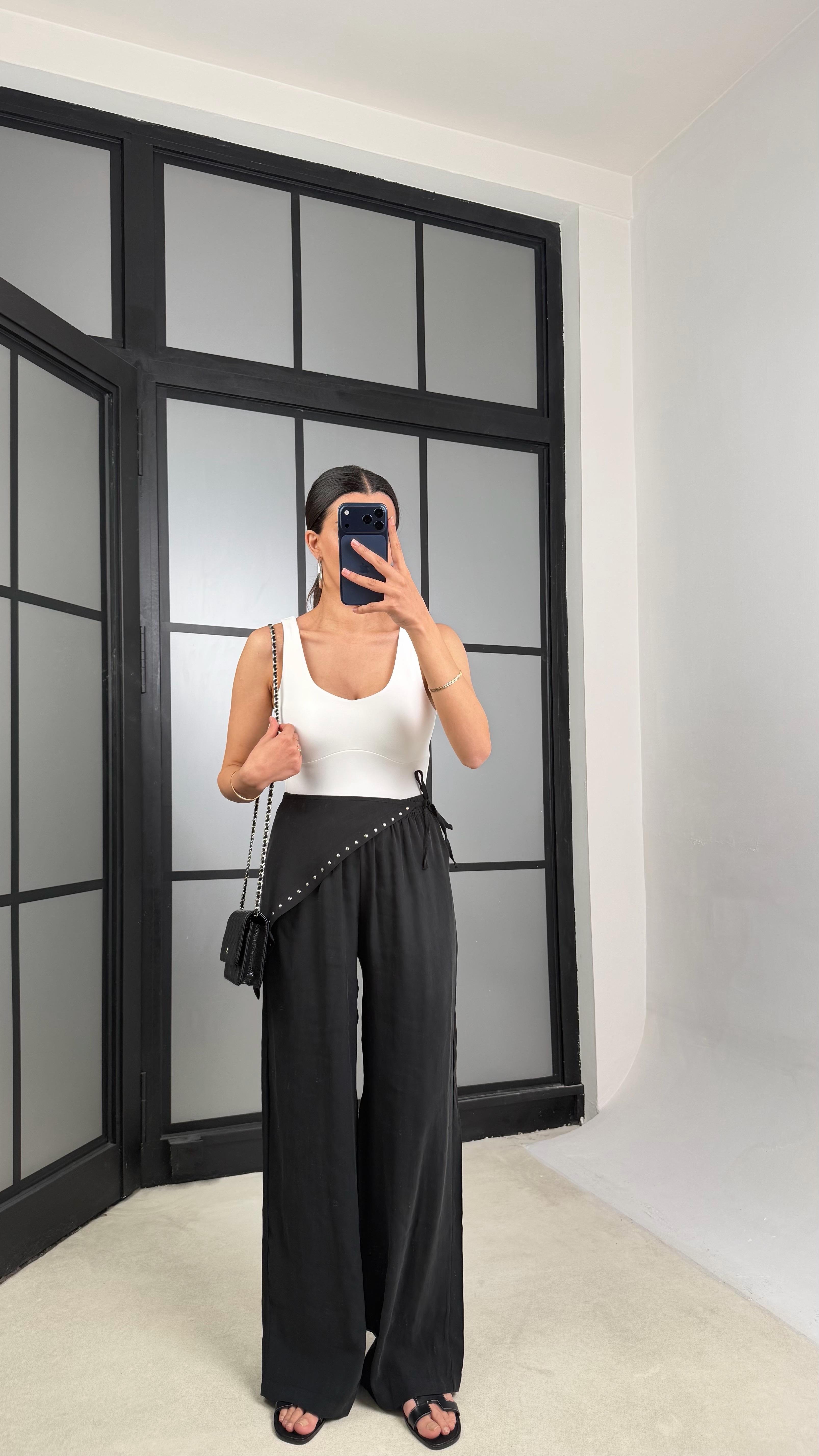Siyah Bandana Detaylı Tencel Pantolon GAUS-01424GAUSPANTOLONGAUS-01424