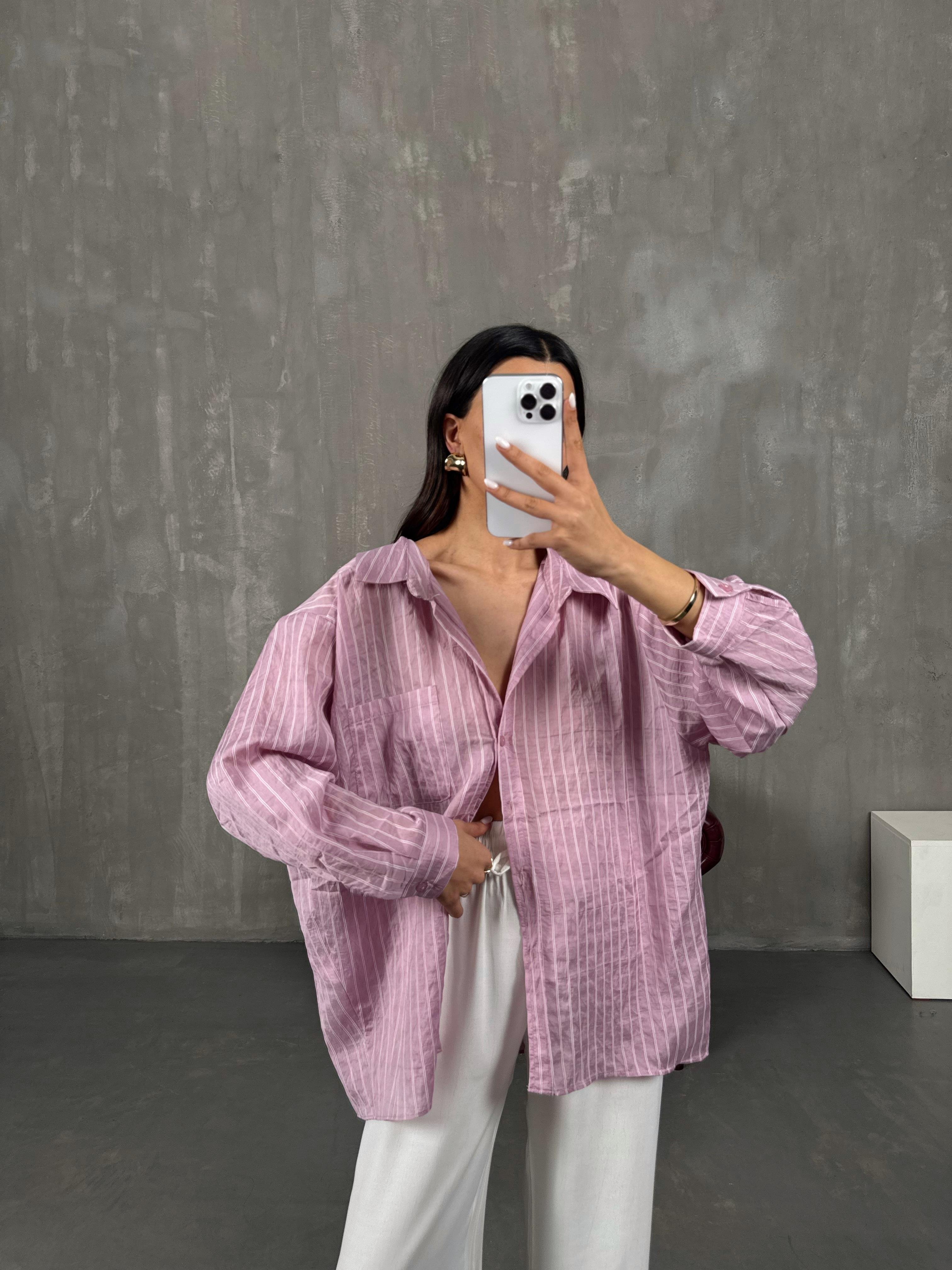 Pembe Çizgili Oversize Gömlek Gaus0004GausGÖMLEKGU100986