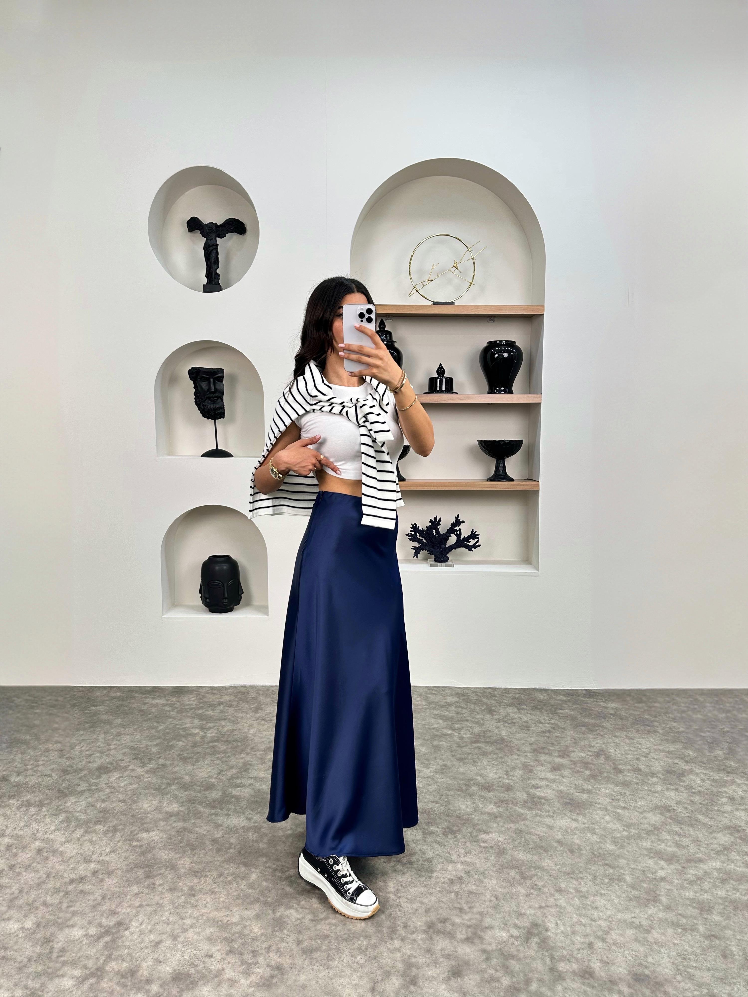 Oliv Lacivert Maxi Saten EtekGausETEKGU008938